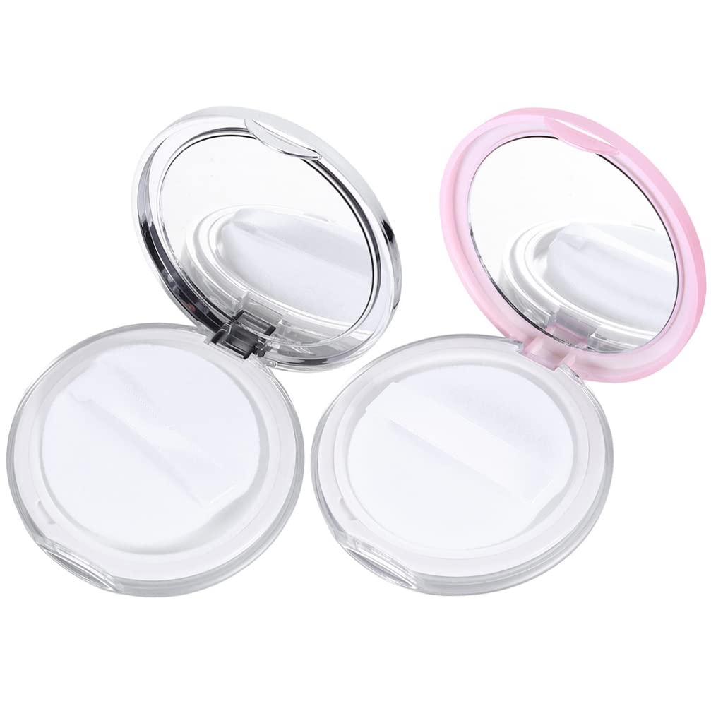 FRCOLOR 2-Pack Powder Puff Storage Containers with Puffs - Empty Loose Powder Case for Women's Makeup Organization | Perfect for Travel & Home Vanity Use