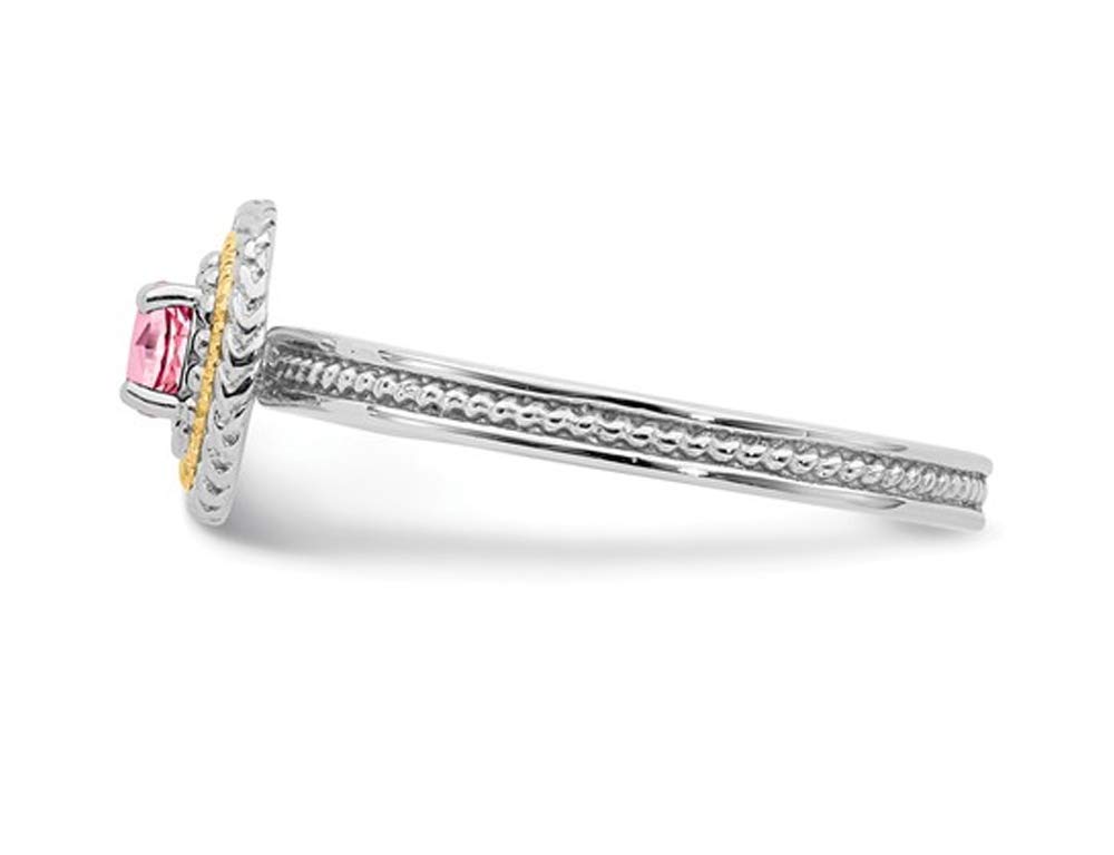 1/4 Carat (ctw) Pink Tourmaline Sterling Silver Ring with 14K Gold Accents - Elegant Jewelry for Women, Perfect for Valentine's Day, Anniversary & Special Occasions