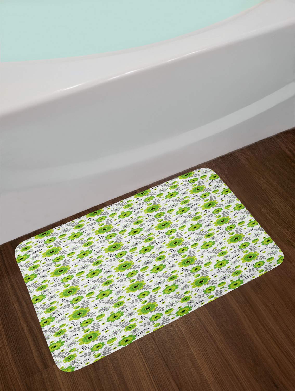 Ambesonne Floral Bath Mat - Non-Slip Plush Bathroom Rug with Fresh Spring Leaves Design, 30.2 x 20 Inches, Yellow Green & Fern Green | Soft Absorbent Shower Mat for Bathroom Decor, Home Spa & Guest Room Essentials