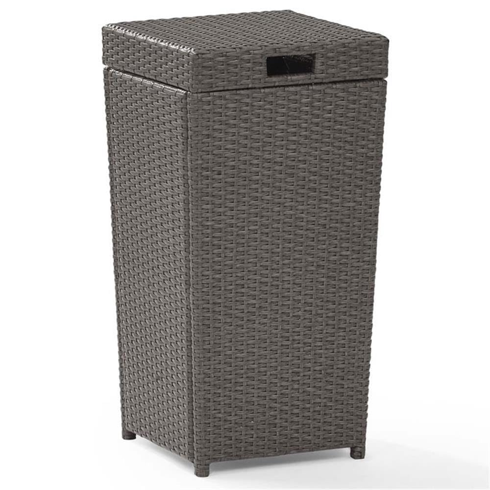 Pemberly Row Wicker Patio Trash Can - Weather-Resistant Weathered Gray Outdoor Garbage Bin for Patio, Garden & Backyard Decor