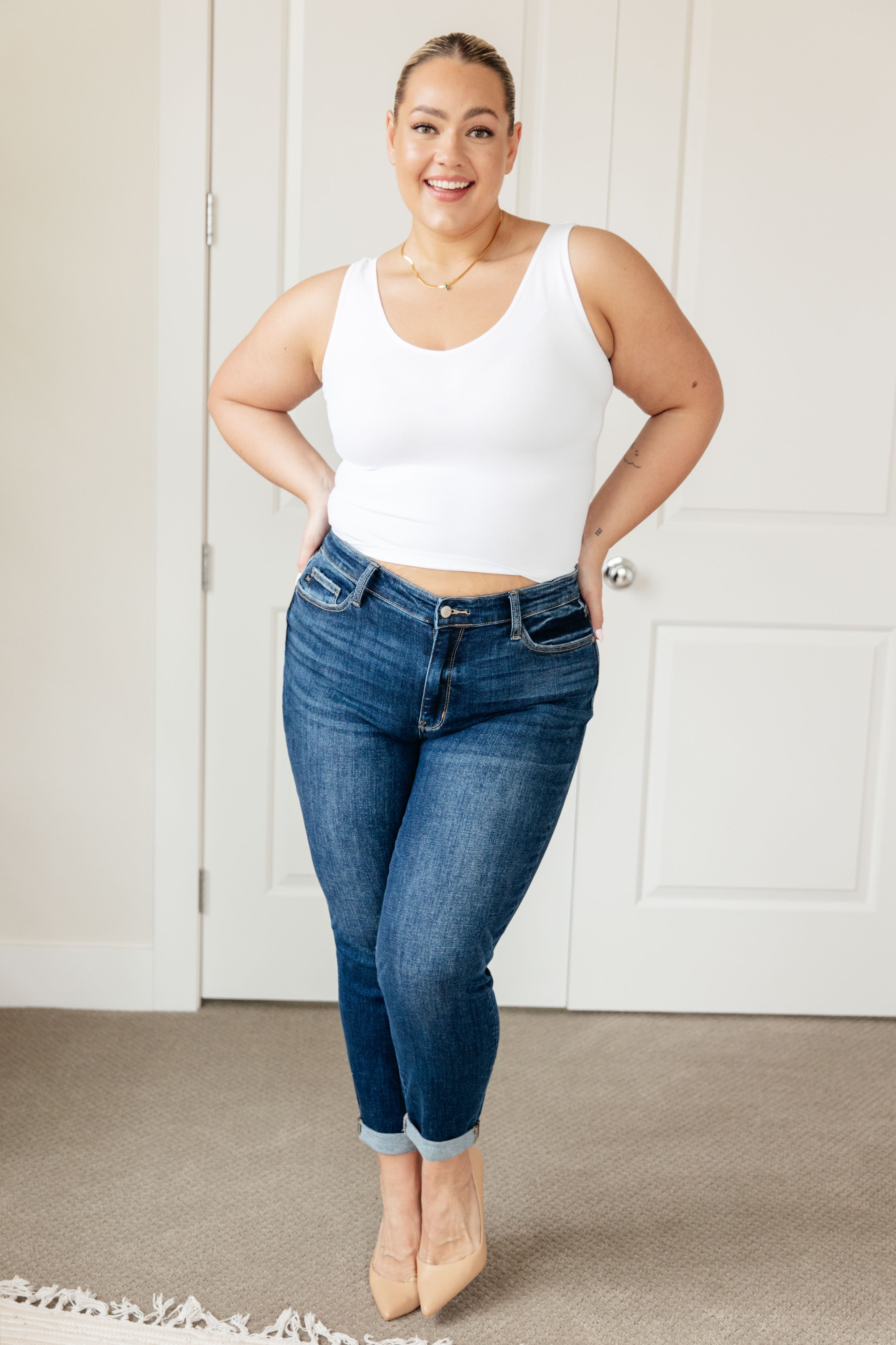London Midrise Cuffed Boyfriend Jeans for Women - High Waist Relaxed Fit Denim Pants for Casual Outfits & Everyday Wear