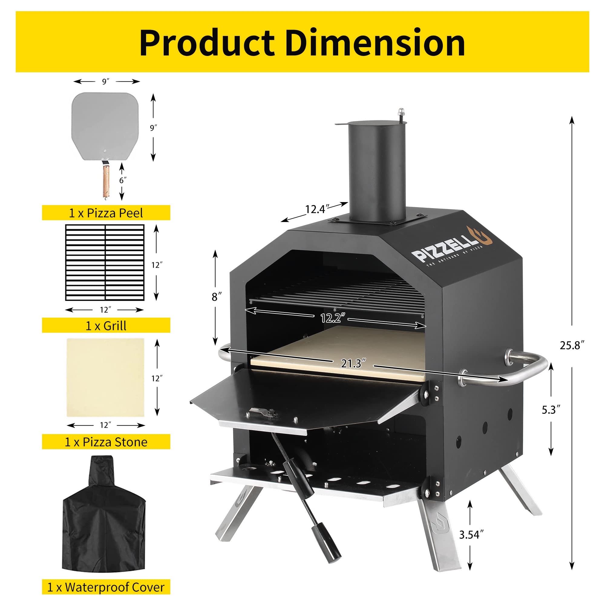 Outdoor Wood Fired Pizza Oven with Pizza Stone, Peel & Rack - 26 Inch Portable Camping Oven with Waterproof Cover & Folding Legs for Backyard, BBQ, Picnics & Gifts | Perfect for Outdoor Cooking, Parties & Family Gatherings