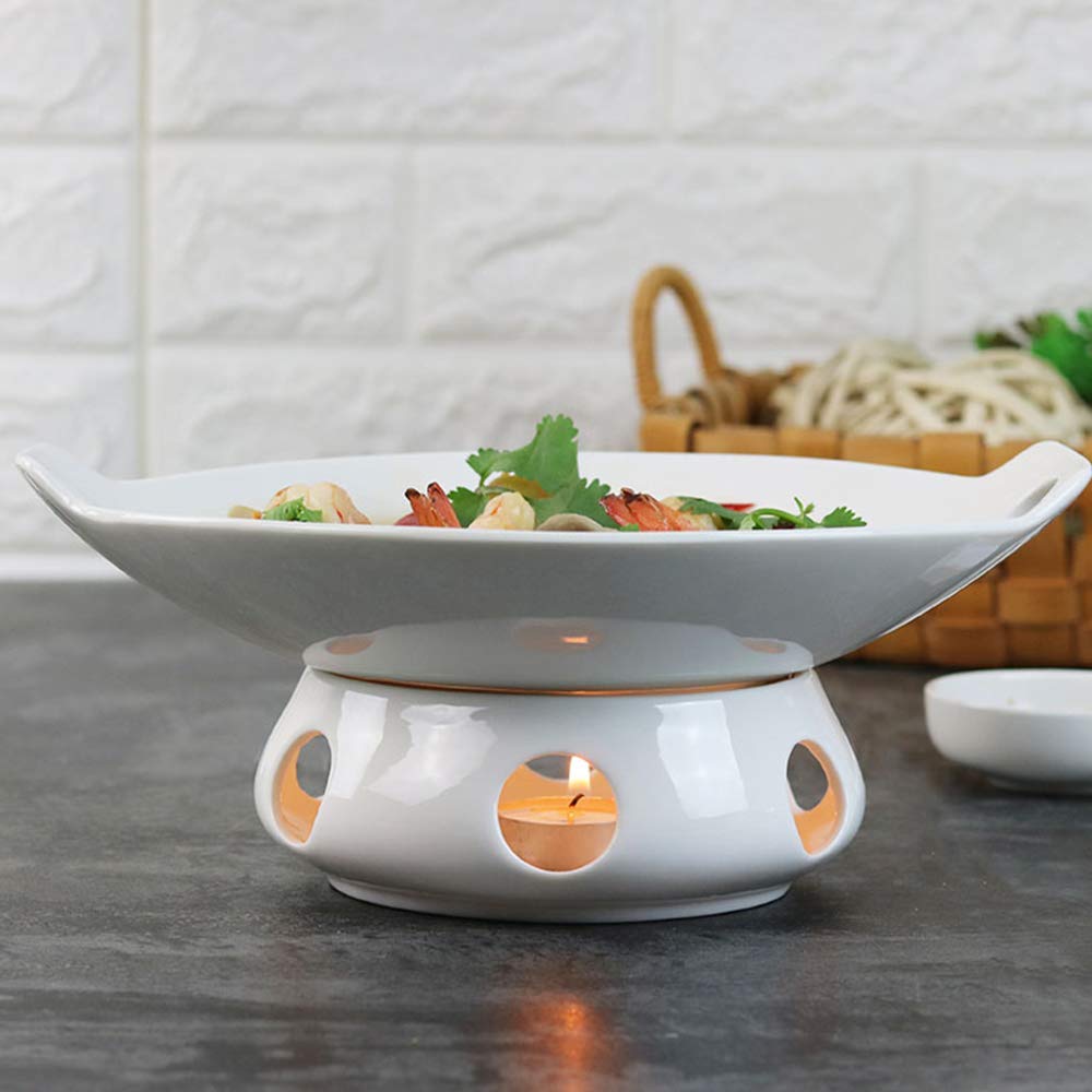 Kimmyer 12 Inch Ceramic Buffet Casserole Dish with Candle Holder - Catering Warmer Set for Keeping Food Warm - Perfect for Party Brunches, Catering Events, Soup & Porridge Serving - Elegant Dinnerware for Holiday Gatherings & Buffet Style Meals