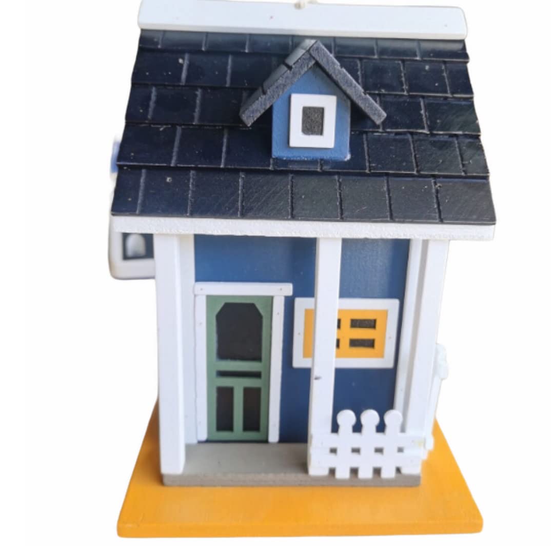 Loycia Hanging Birdhouse for Outdoors - Decorative Wooden Cottage Bird House with Hinged Roof & Cleaning Access - Attracts Bluebirds, Sparrows, Chickadees - Perfect for Garden, Patio & Backyard Decor (Blue)