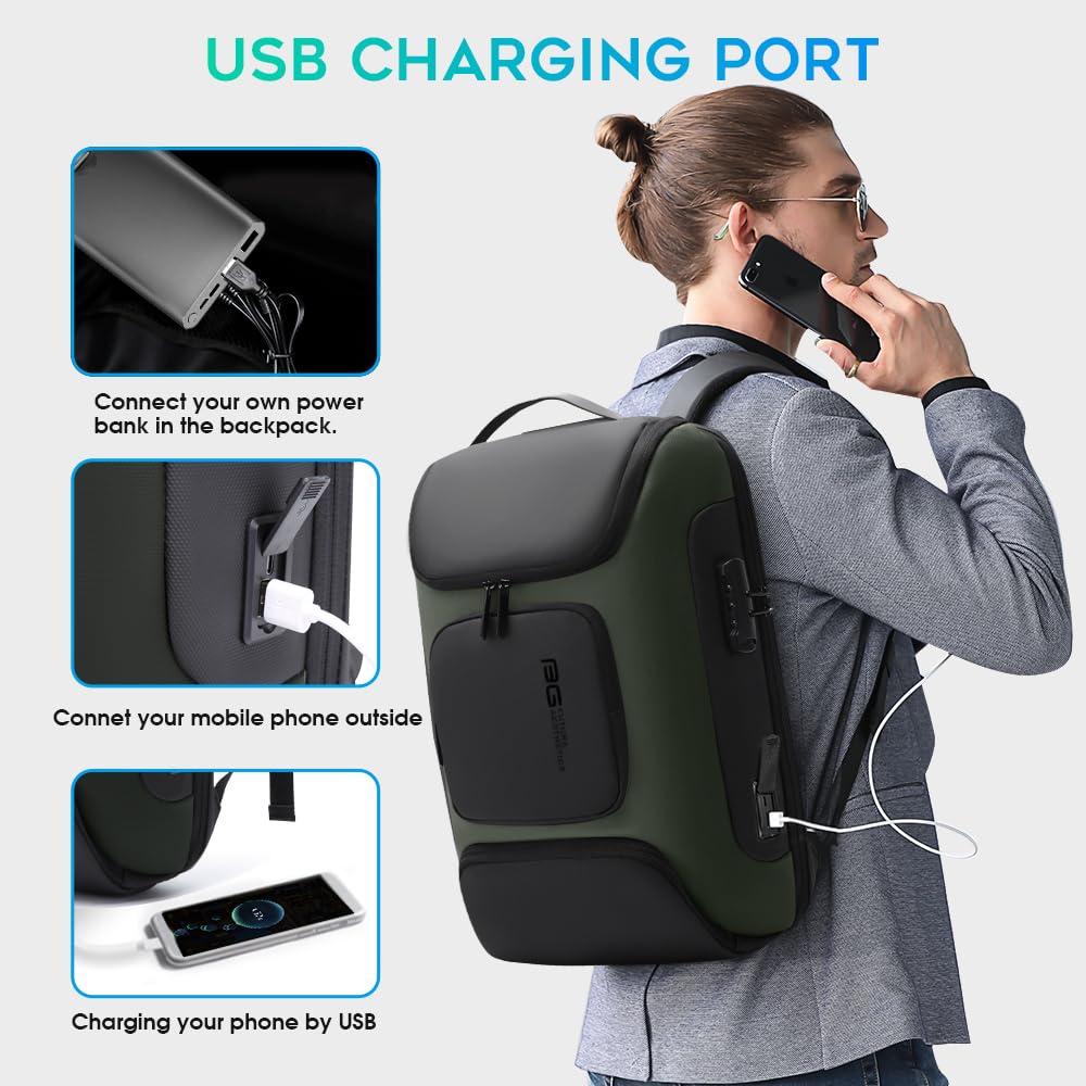 BANGE Anti-Theft Business Laptop Backpack with USB Charging Port - 15.6 Inch Water-Resistant Travel Backpack for Men & Women - Perfect for Office Commute, College, Business Trips & Airplane Carry-On