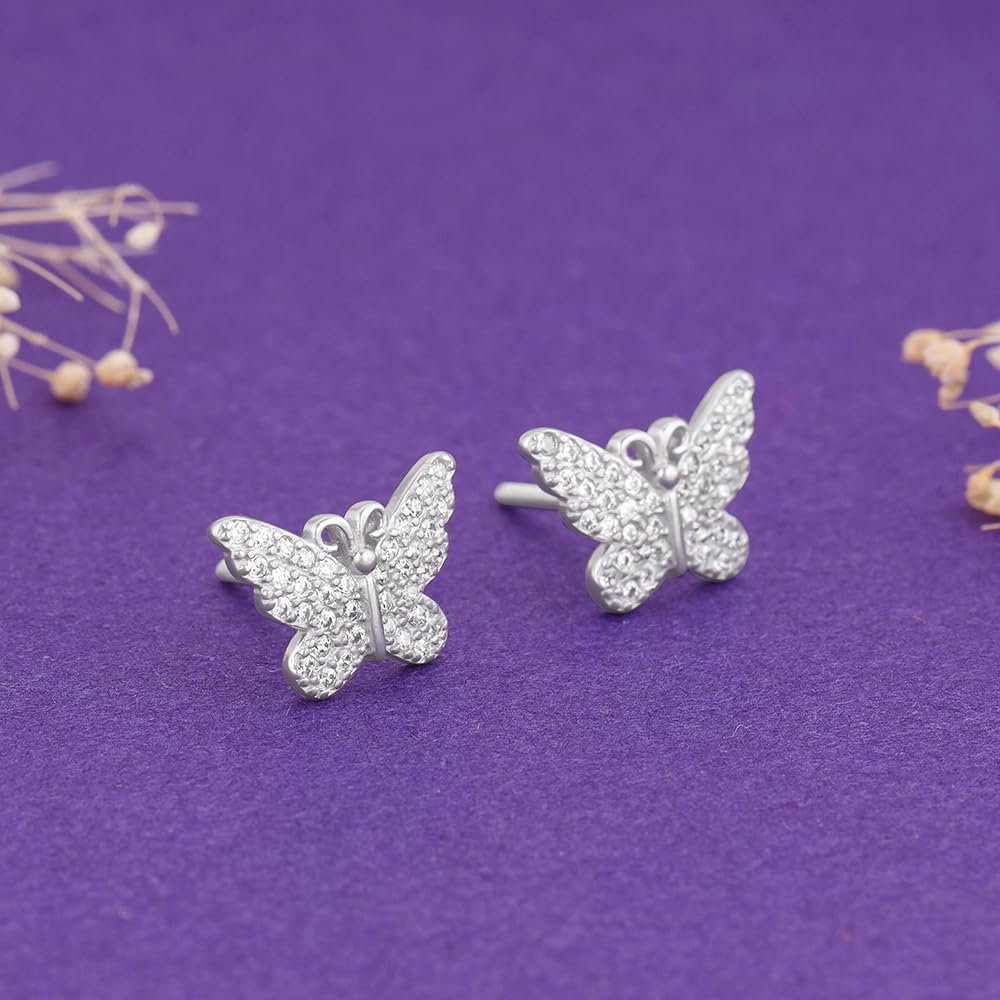 GIVA 925 Sterling Silver Hypoallergenic Zircon Butterfly Stud Earrings for Women - Elegant Jewelry Gift for Anniversary, Birthday & Special Occasions | Perfect for Date Night, Party & Everyday Wear