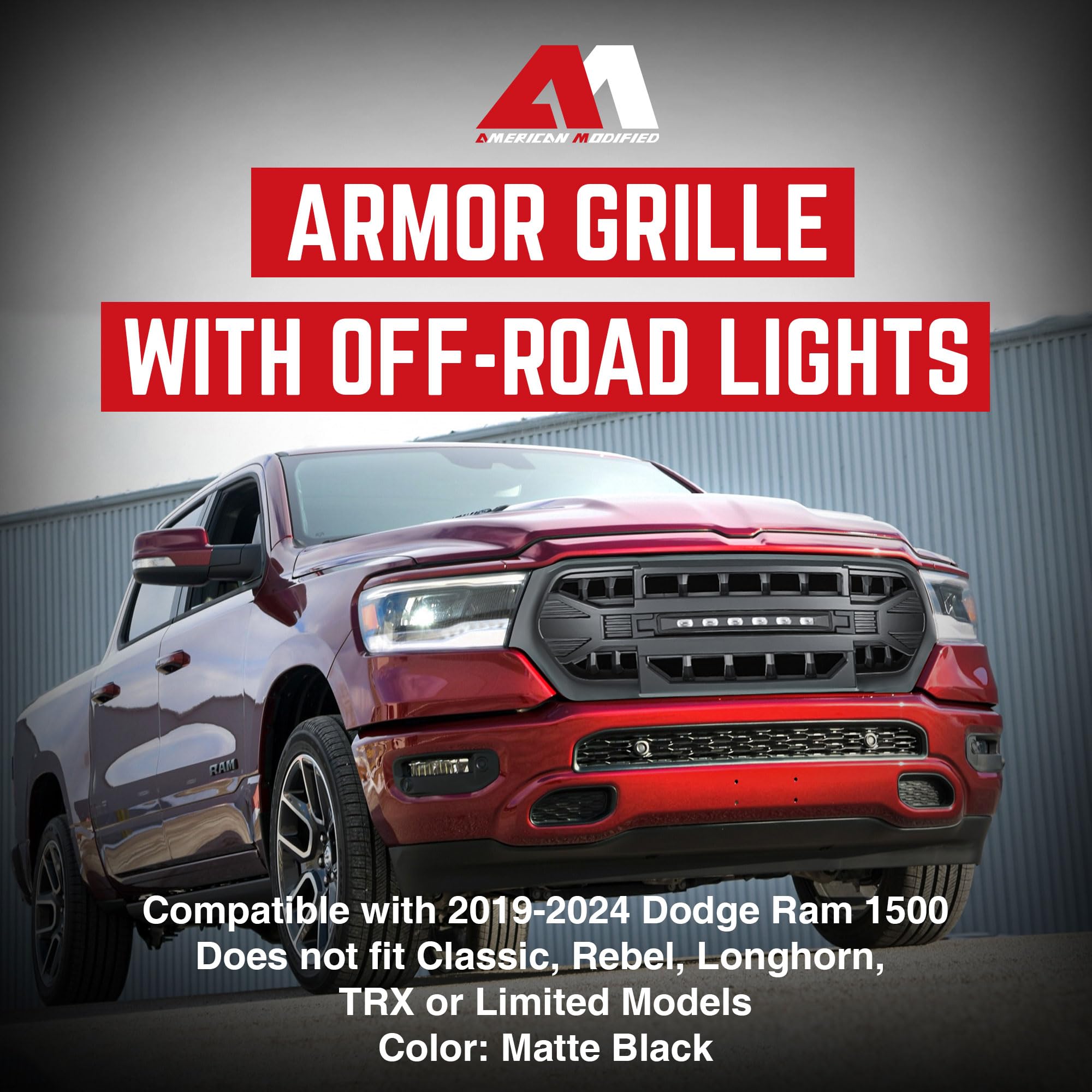 **2024 Dodge Ram 1500 Grille with LED Lights – Heavy Duty Off-Road Armor Grille Compatible with Big Horn, Laramie, Lone Star & Tradesman (2019-2024) – Upgrade for Truck Protection & Style**    *(Perfect for Off-Roading, Truck Customization & Enhanced Durability)*