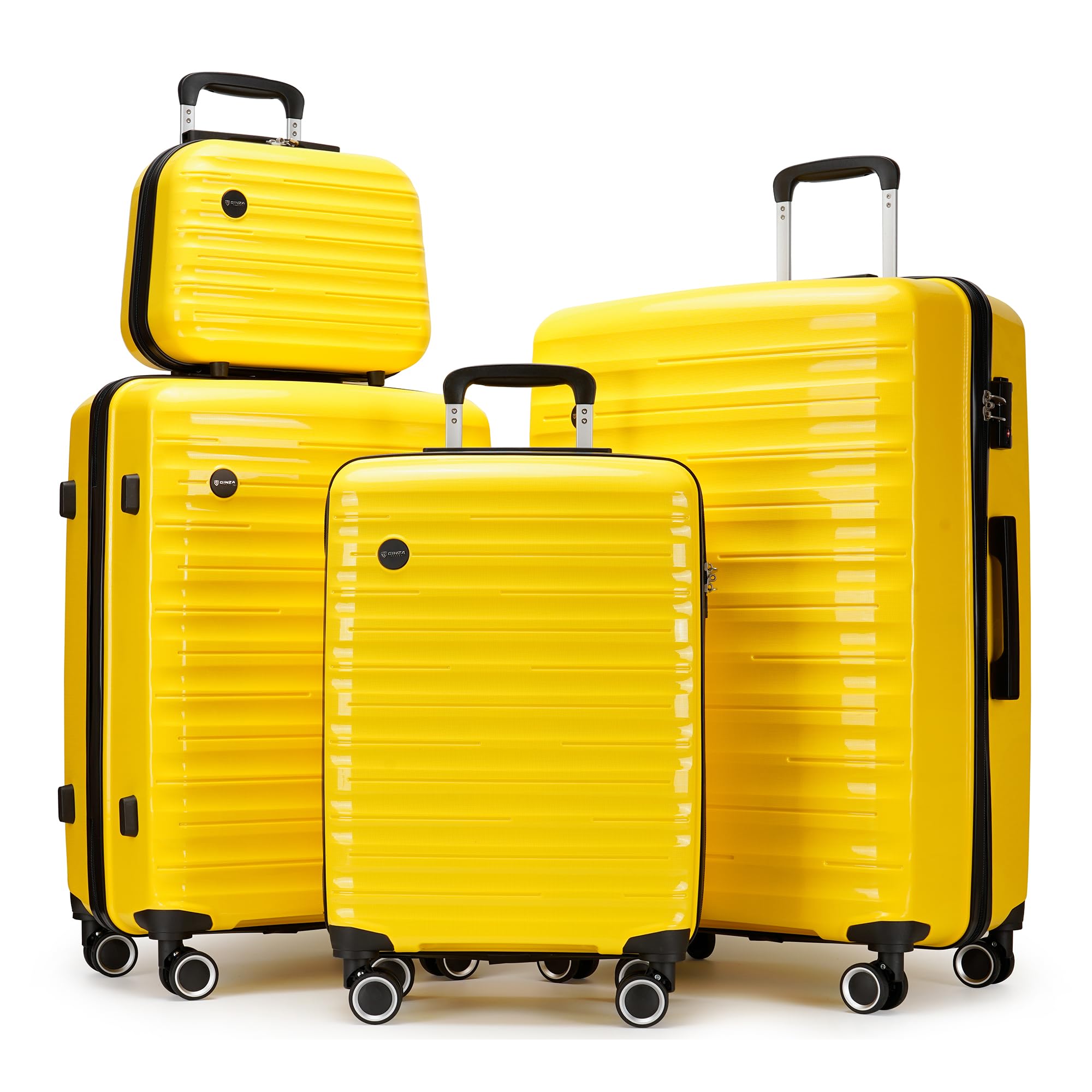 4-Piece PP Hardside Luggage Set with TSA Lock & Spinner Wheels - Large Yellow Suitcases for Travel, Vacation & Business Trips