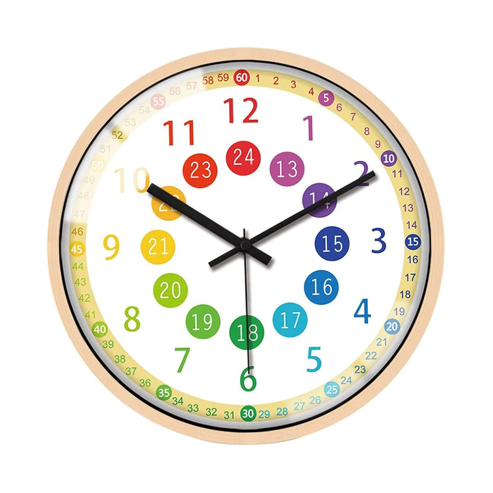 TOMYEUS Silent Non-Ticking Wall Clock for Kids - Battery Operated, Colorful Decorative Clock for Children's Bedroom, School & Classroom (Black Hands) - Perfect for Quiet Study Spaces, Playrooms & Nursery Decor