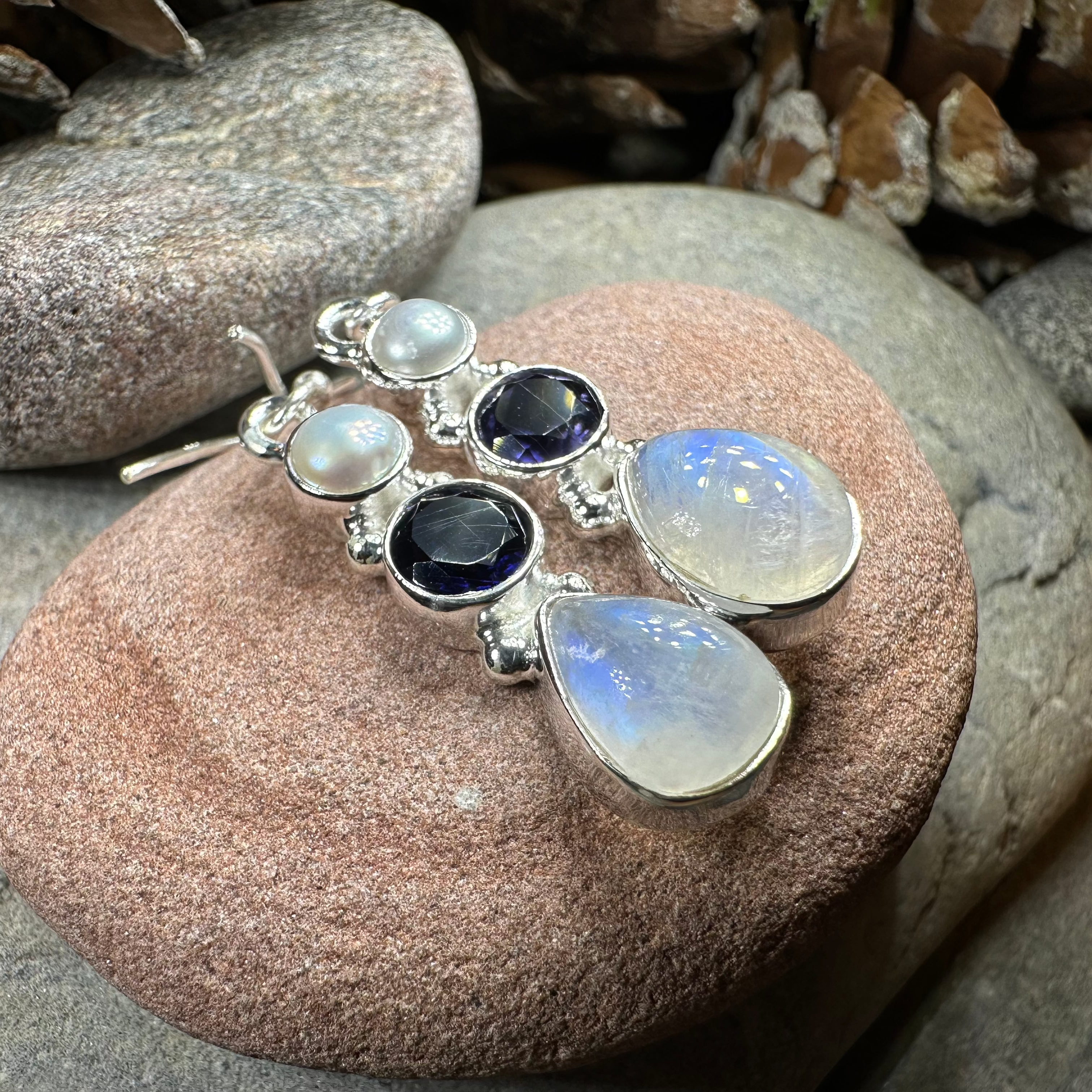 Ava Moonstone Earrings for Women - Genuine Sterling Silver Dangle Earrings with Healing Stone - Perfect for Boho, Wedding & Everyday Jewelry