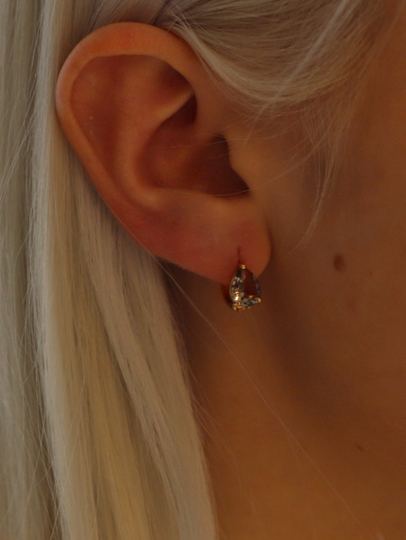 Smoky Crystal Teardrop Huggie Earrings for Women - Elegant Dainty Hoop Earrings for Everyday Wear, Parties & Special Occasions