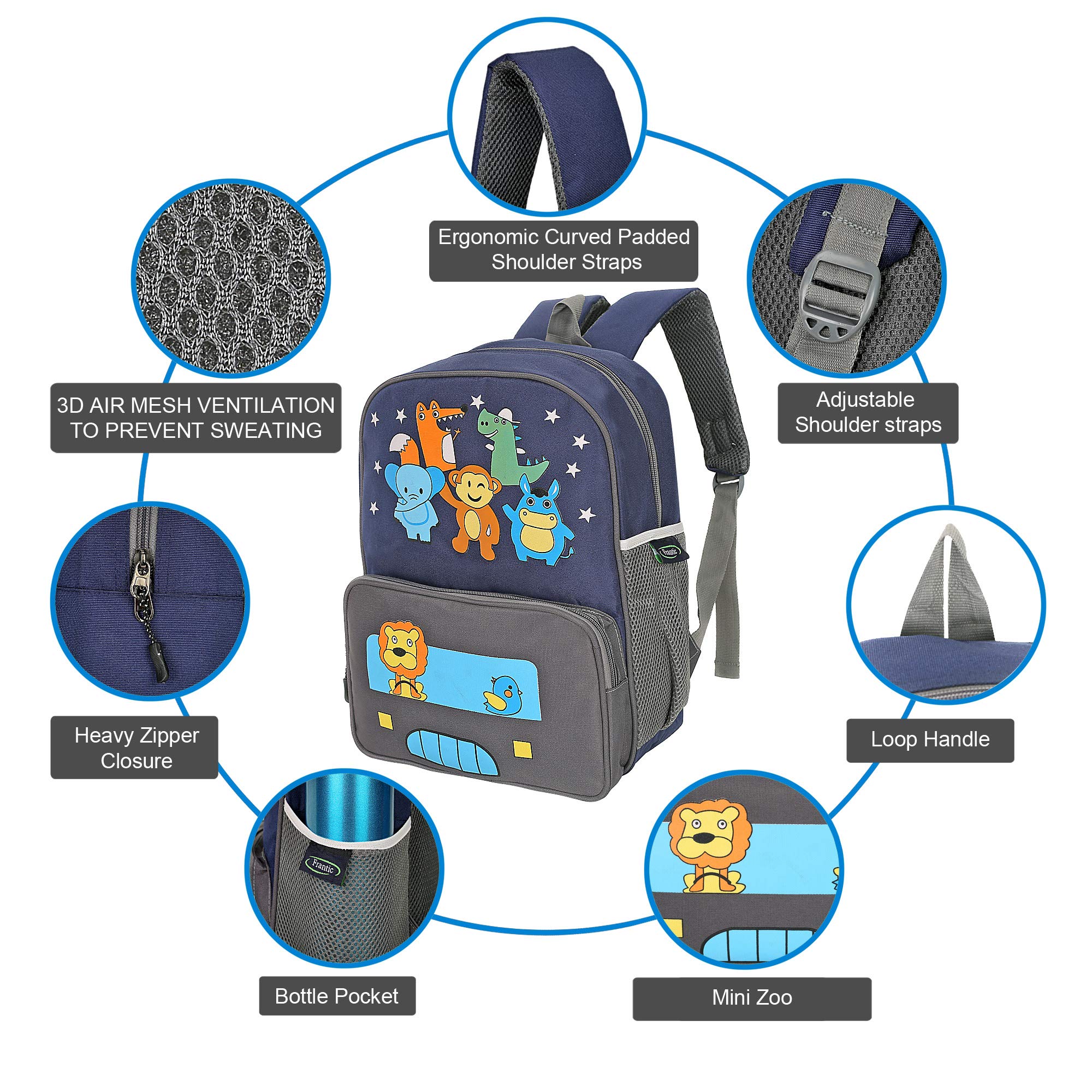Frantic Kids PU School Backpack for Toddlers - Lightweight Preschool Bag for Boys & Girls Ages 2-5 - Perfect for Kindergarten, Daycare, Picnics & Travel