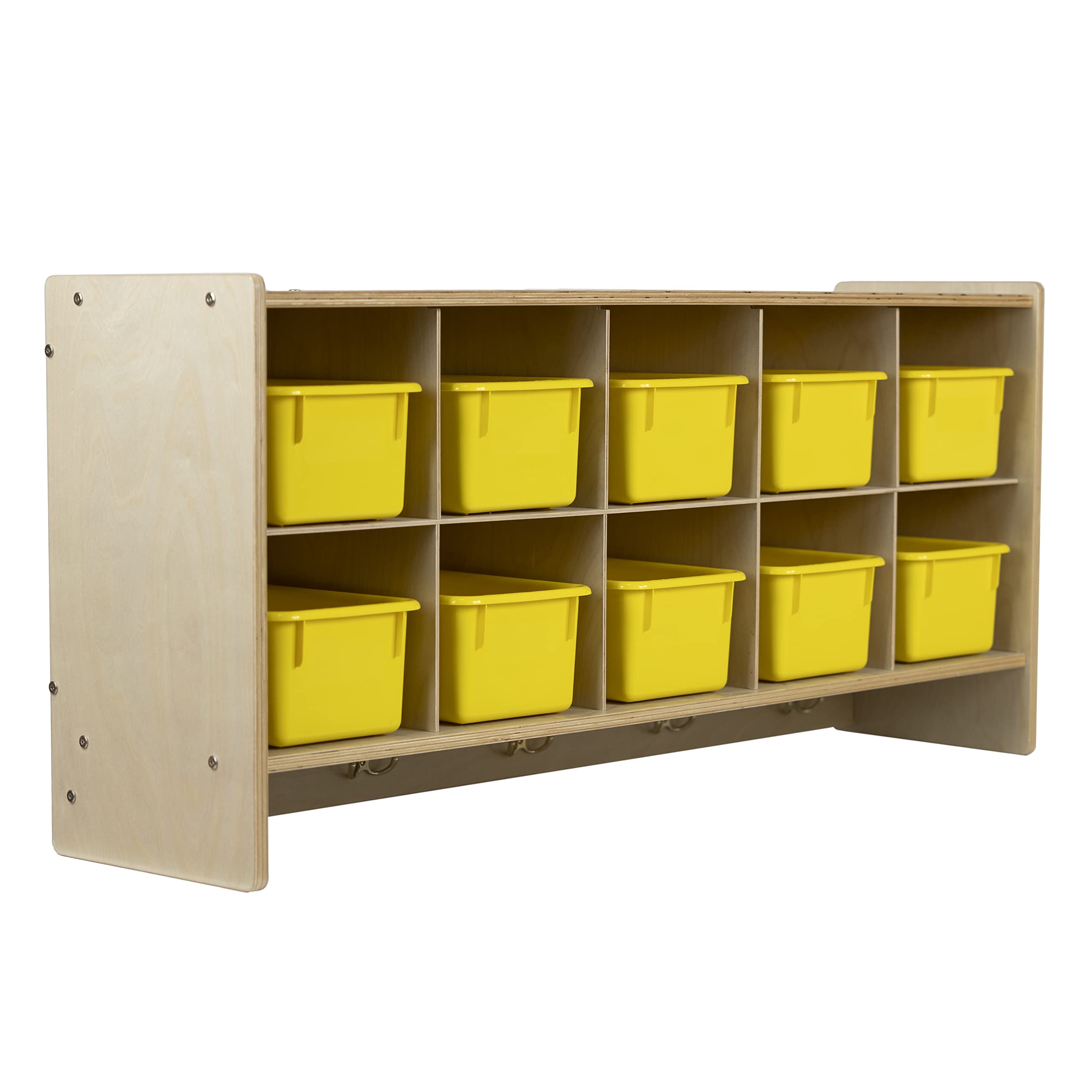 10-Section Wall Mounted Storage Cabinet with Yellow Bins | 100% Birch Plywood Classroom Organizer | Perfect for Preschool Cubbies, Toy Storage & Home Organization