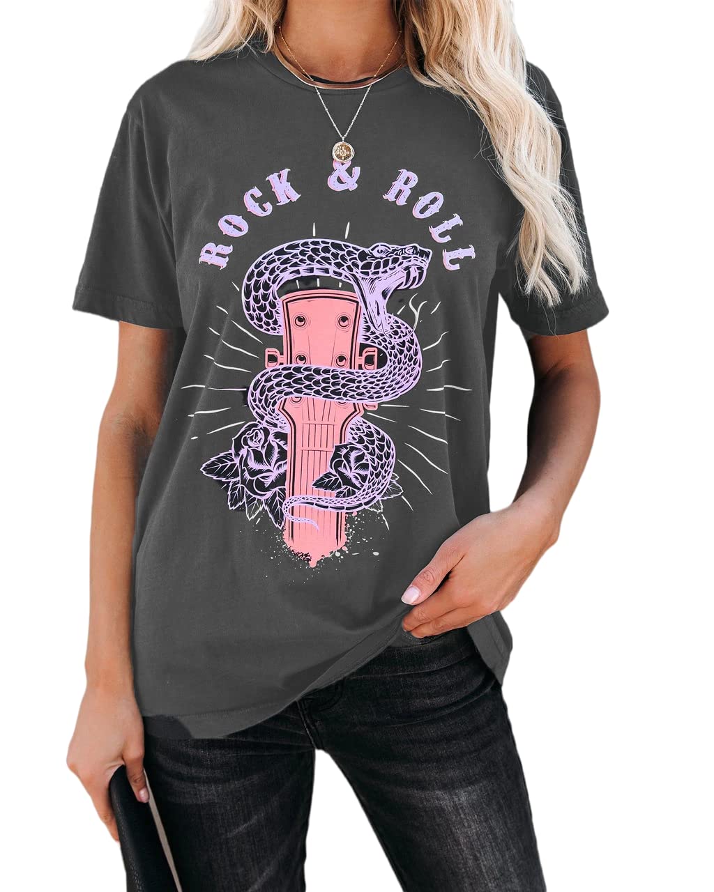 Vintage Rock & Roll Graphic Tees for Women - Retro Band Music Shirt, Crewneck Casual Summer Tops | Perfect for Concerts, Music Festivals & Everyday Wear
