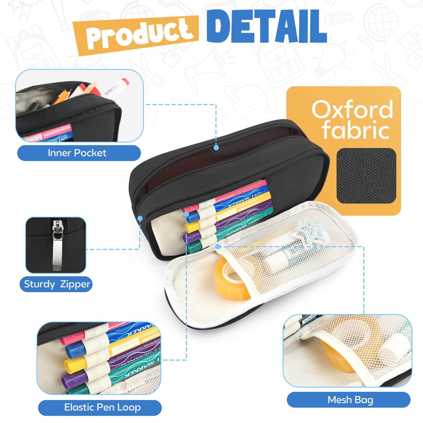 Large Capacity Pencil Case Organizer - Pouch Holder Box for Pens, Markers & School Supplies | Perfect for School, Office, College & Travel | Durable Desk Storage Solution for Stationery Organization