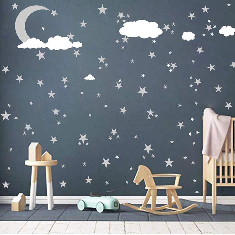 Dimengya Kids Room Wall Decals - Clouds, Moon & Stars Nursery Wall Stickers for Baby Room Decor | Waterproof & Removable Wall Art for Bedroom, Playroom & Nursery