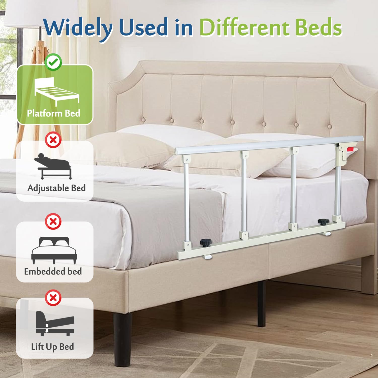 **Mybow Folding Bed Rails for Elderly Adults - Safety Bed Assist Railing for Seniors & Handicap, Adjustable Hospital Bedside Handle with Non-Slip Grip - Ideal for Home Care, Nursing Homes & Medical Assistance**