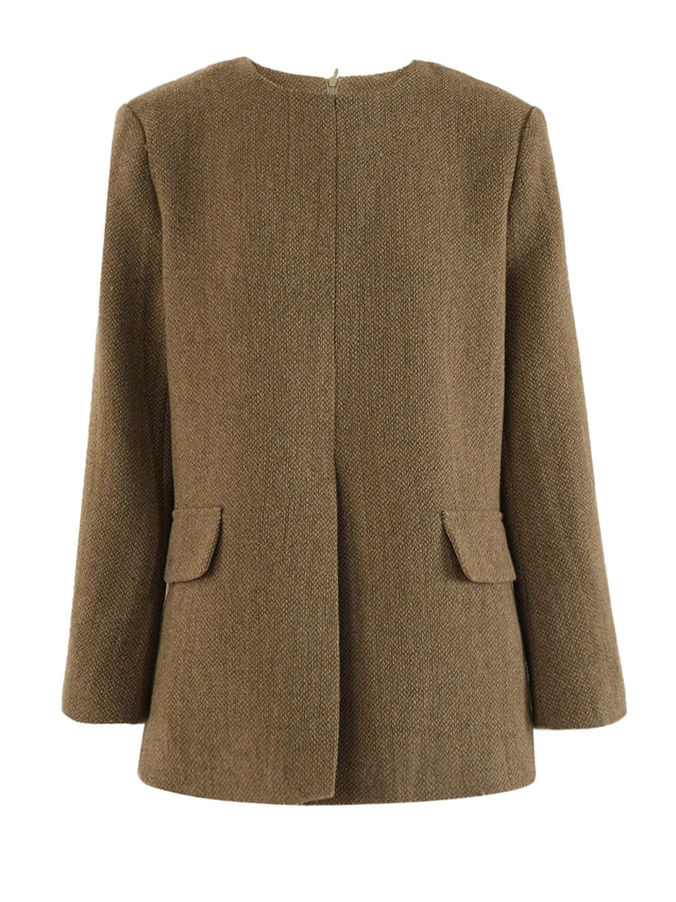 Women's Big Size Khaki Blazer & Wide Leg Pants Two-Piece Suit - O Neck Long Sleeve Fashion Set for Spring Autumn 2025 | Office Wear, Business Casual & Special Occasion Outfits