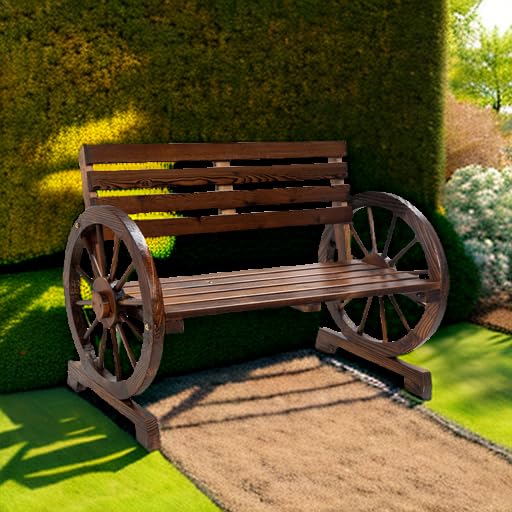 Best Choice Products 2-Person Wooden Wagon Wheel Bench - Rustic Country Outdoor Furniture for Backyard, Patio, Garden w/Slatted Seat & Backrest - Perfect for Porch Lounging, Campfire Seating & Countryside Decor (Brown)