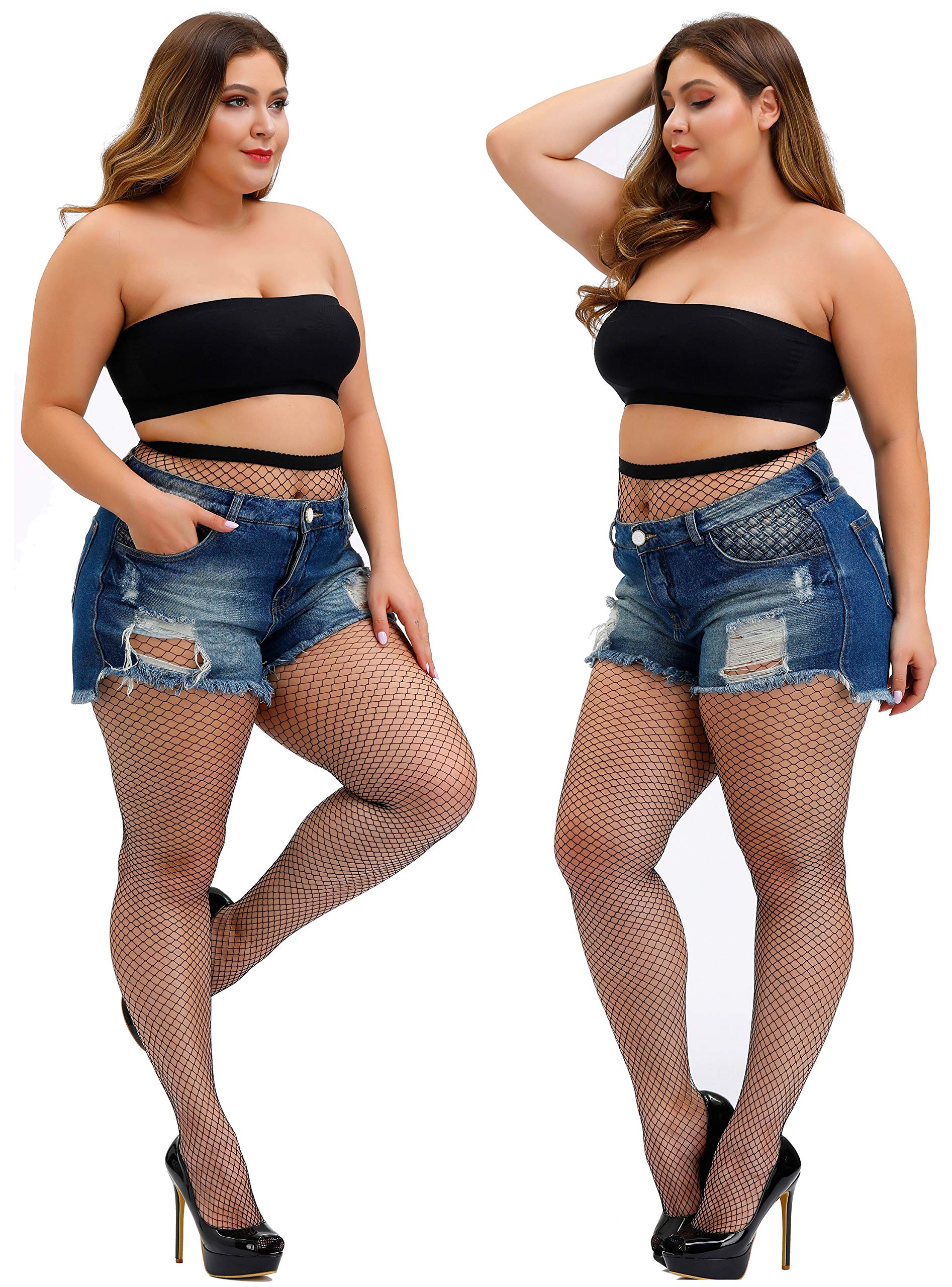TGD Women's Fishnet Stockings - Sexy Thigh High Tights Pantyhose, Plus Size, 2 Pairs - Perfect for Halloween, Cosplay, and Night Out Outfits