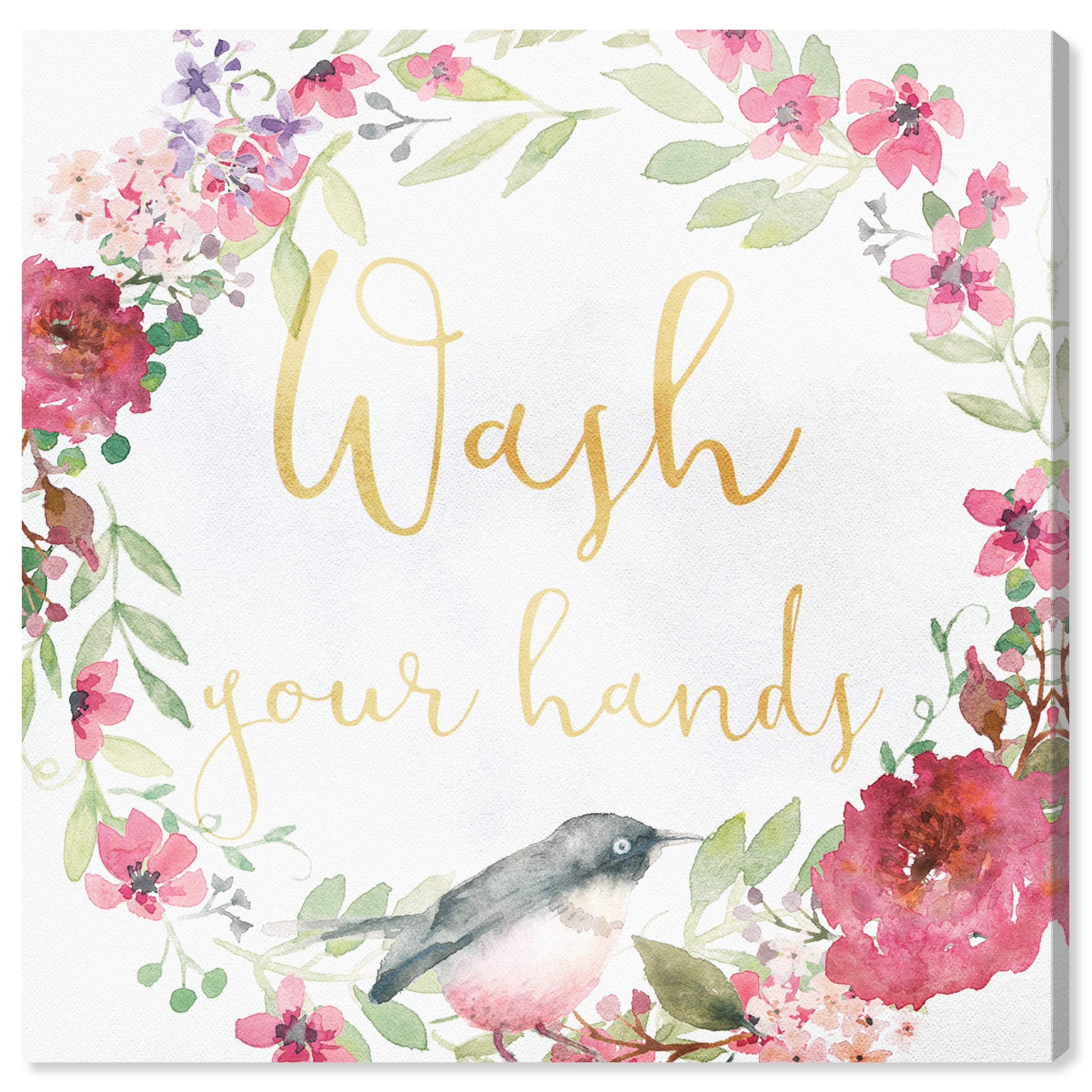 Oliver Gal Artist Co. 'Wash Your Hands' Bathroom Wall Art - 24x24 Inch Pink & White Canvas Prints for Home Decor - Perfect for Bathroom, Spa, or Laundry Room Décor