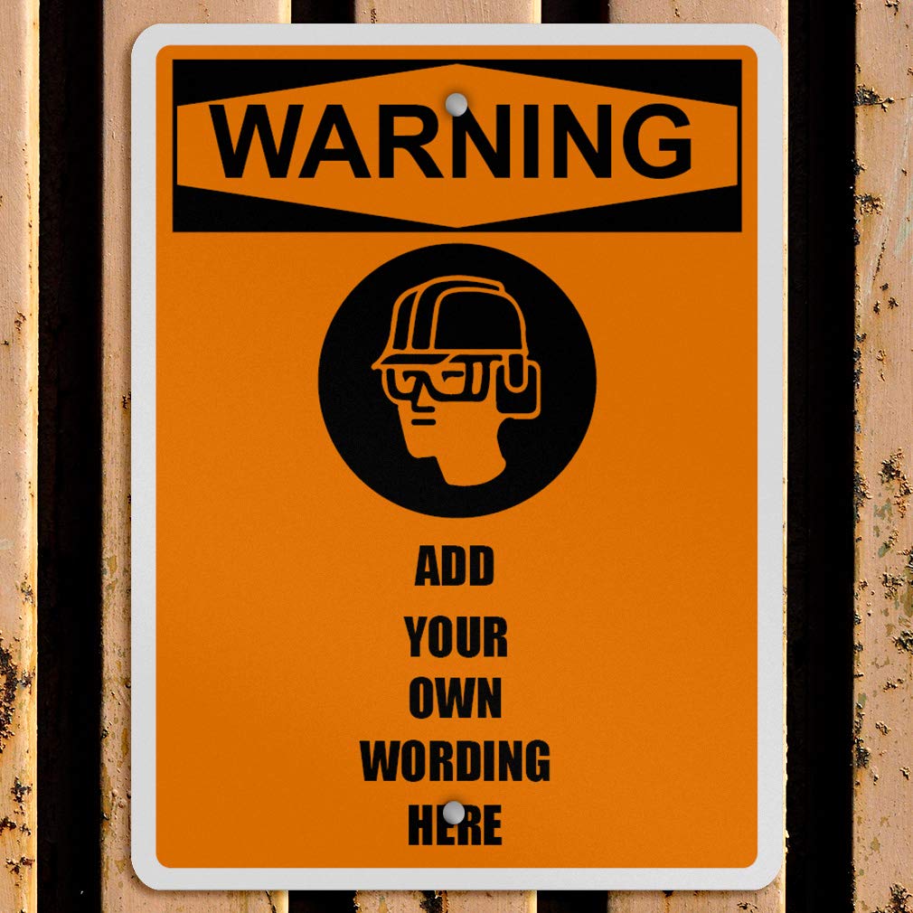 OSHA Warning Sign - Weatherproof Metal Safety Sign for PPE (Hard Hat, Safety Glasses, Goggles, Earmuffs) - 9x12 Inches Vertical - Customizable Text - Perfect for Construction Sites & Industrial Safety Areas