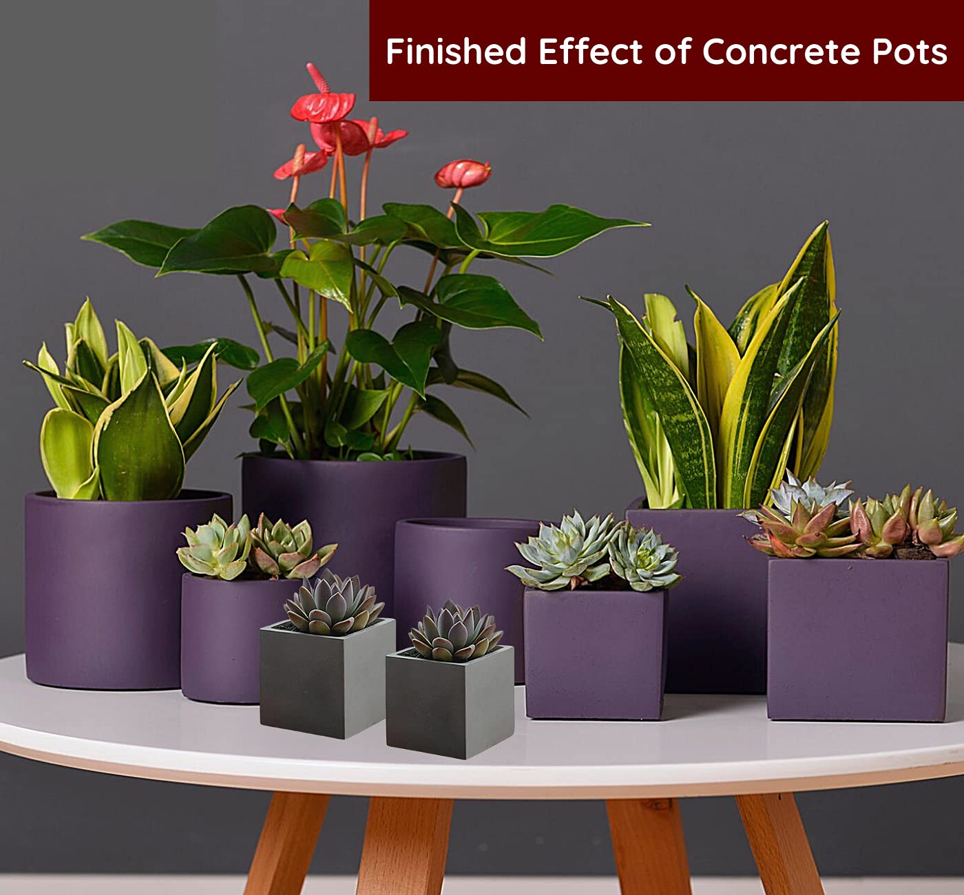 Alnoor USA 2-Pack Silicone Planter Molds - Square & Round Concrete Molds for DIY Succulent & Flower Pots (Gray, 3.15