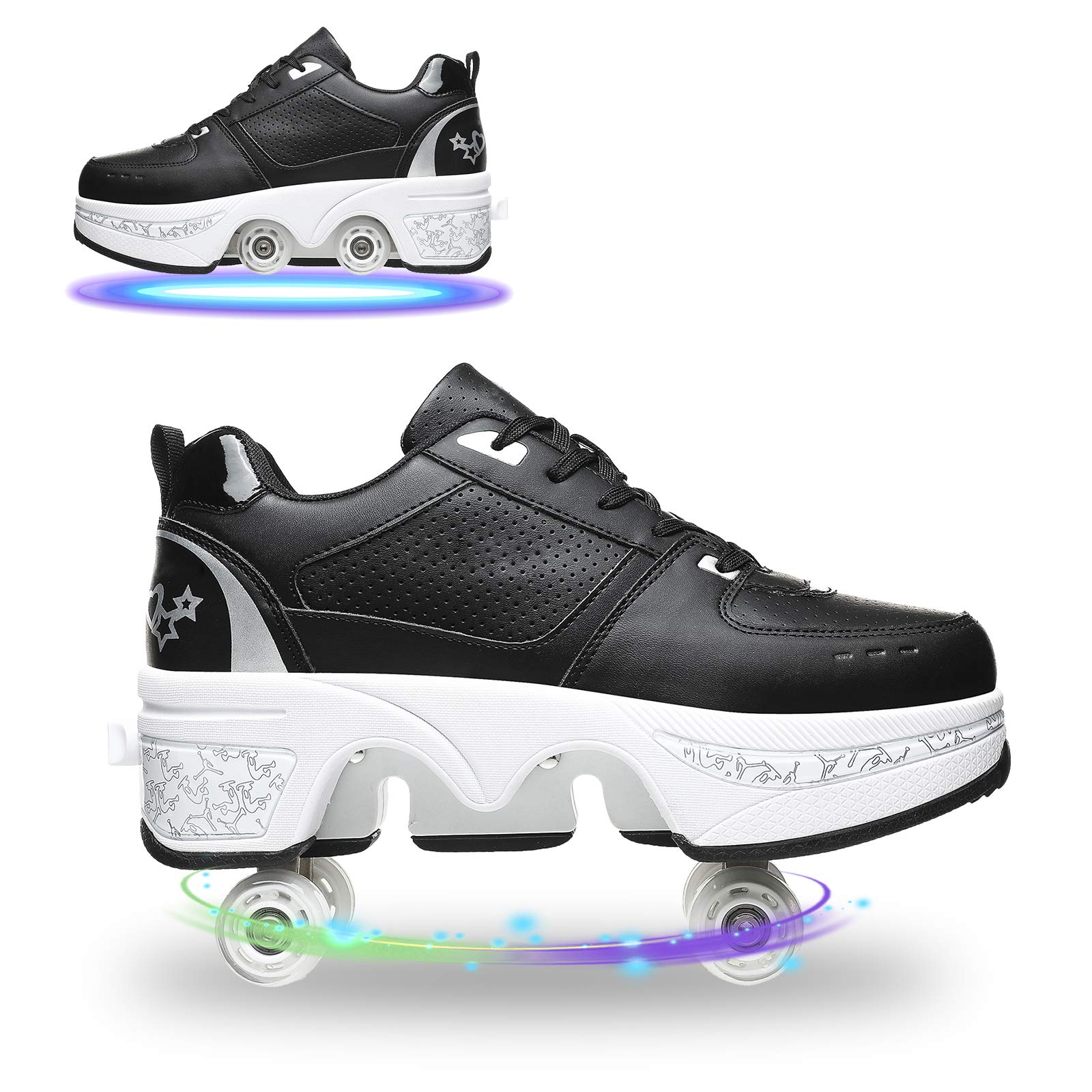 YUNWANG Deformable Roller Shoes for Men & Women - Automatic Walking Shoes with Double-Row Wheels for Adults & Kids - Perfect for Commuting, Fitness & Fun Outdoor Activities