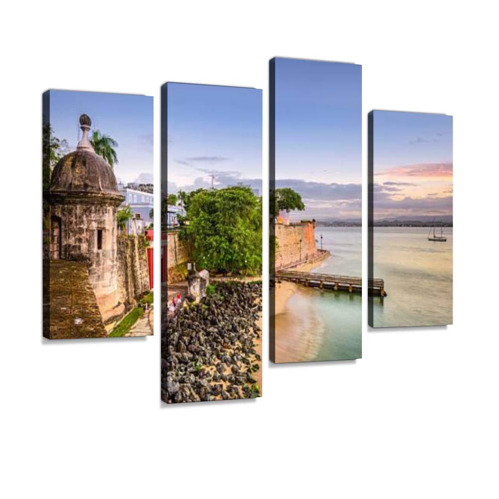 IGOONE 4-Panel Canvas Wall Art - San Juan Puerto Rico Landscape Painting, Modern Framed Poster Ready to Hang for Living Room, Bedroom & Office Decor | Perfect for Home, Airbnb & Vacation Rental Styling