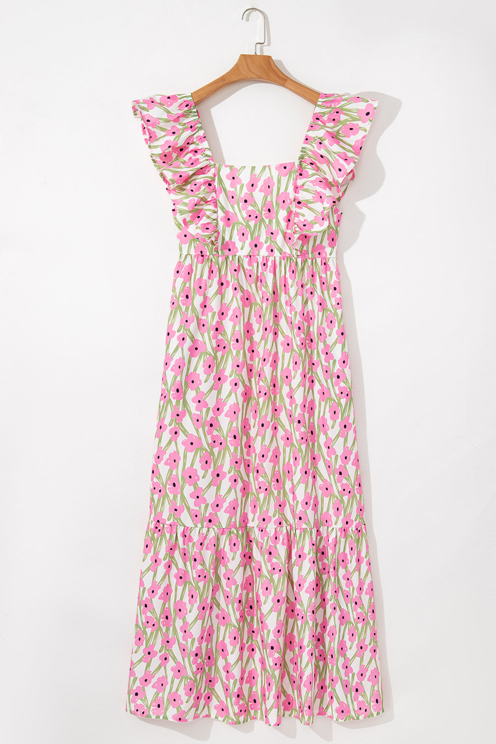 Angelica Floral Ruffled Strap Maxi Dress - Elegant Summer Beach Wedding Guest Dress for Women, Boho Chic Long Flowy Dress for Vacations & Special Occasions