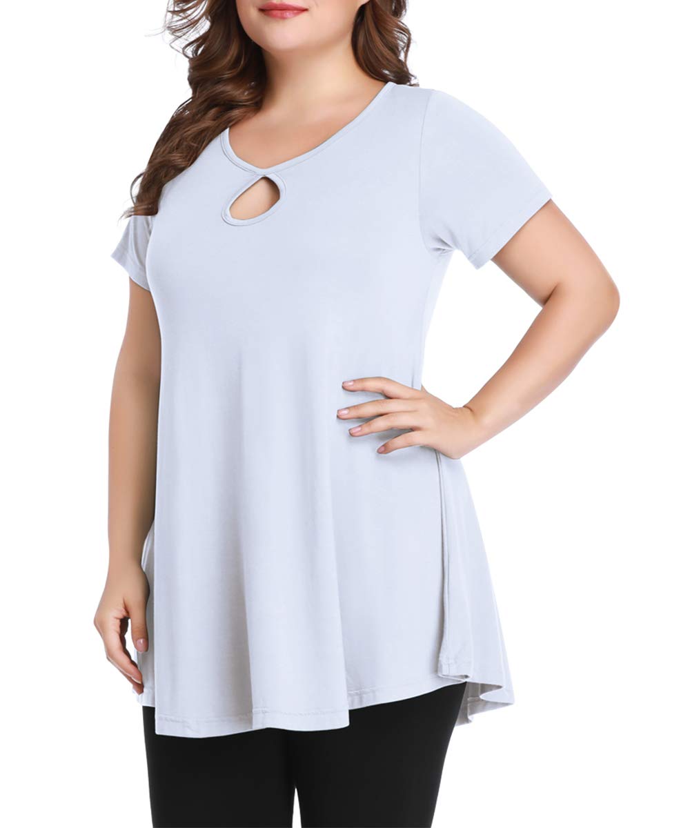 MONNURO Women's Plus Size Short Sleeve Keyhole Tunic Top - Sexy Summer Swing Blouse for Casual Wear, Beach Outfits & Vacation Style