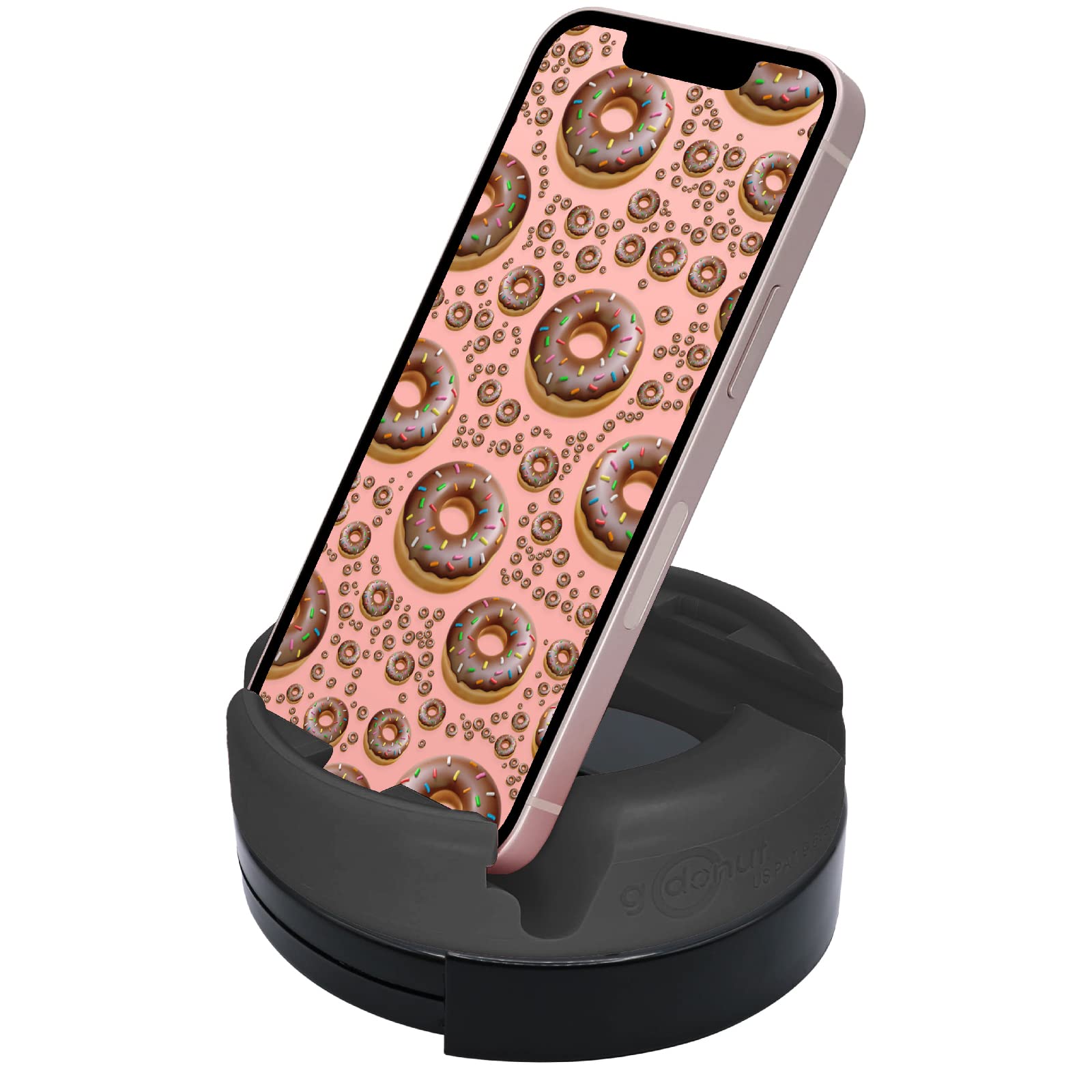 GoDonut 360° Rotating Phone Stand - Adjustable Phone Holder & iPad Stand for Desk - Compatible with iPhone, Samsung, Kindle, Tablets & Most Smartphones - Black (Perfect for Work, Study, Video Calls & Hands-Free Viewing)