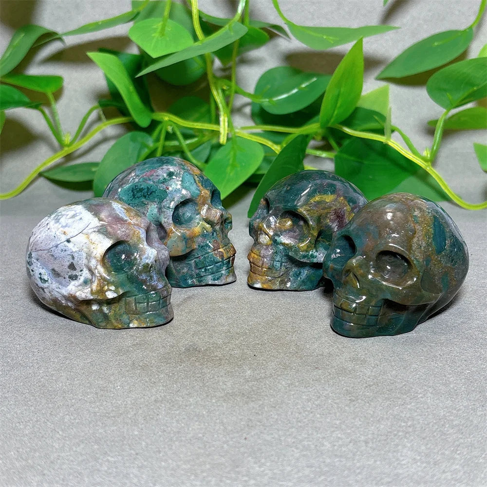 Natural Ocean Jasper Skull Crystal - Healing Quartz Stone for Reiki, Meditation & Spiritual Energy - Handcrafted Home Decor & Unique Gift for Crystal Lovers (Perfect for Yoga Spaces, Altars & Healing Rooms)