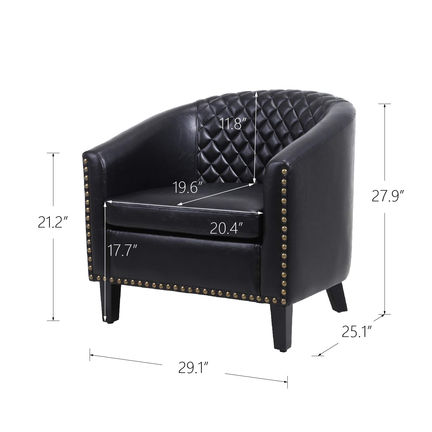 HomVent Accent Barrel Chair - Faux Leather Upholstered Arm Club Chair with Nailhead Trim & Solid Wood Legs, Tub Barrel Style for Living Room, Bedroom, Reception - Perfect for Cozy Reading Nooks & Elegant Home Decor (Black)