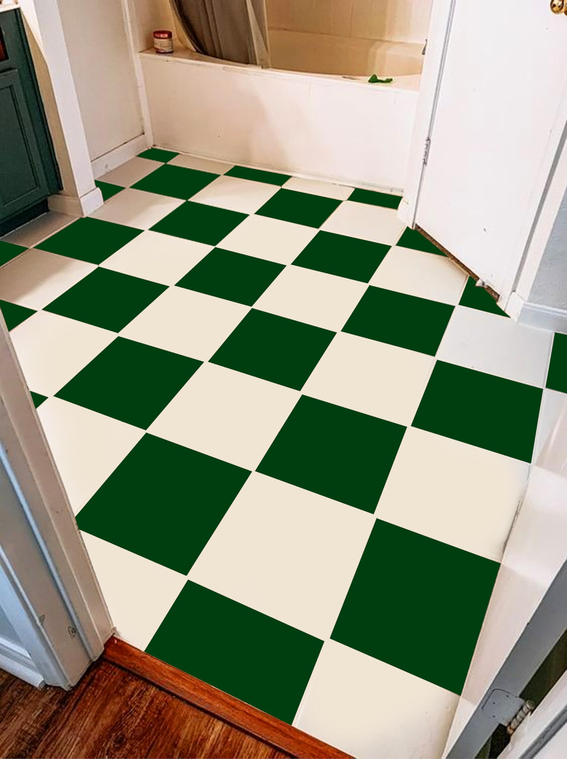 Bleucoin Moss Green and White Anti-Slip Peel and Stick Floor Tiles - Waterproof Removable Vinyl Flooring for Bathroom, Kitchen, Laundry Room - 12.5
