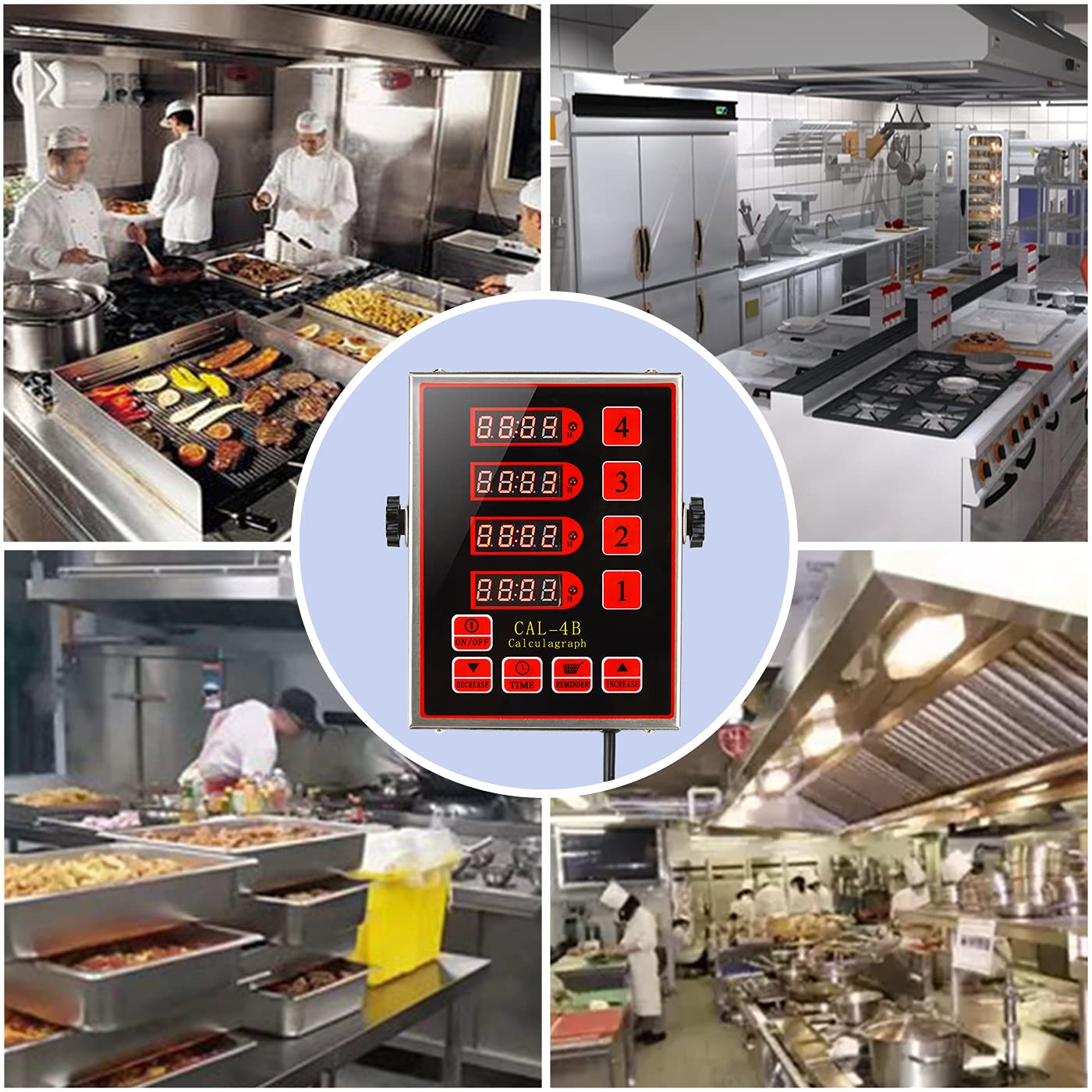 4-Channel Digital Kitchen Timer with Loud Alarm - Adjustable Cooking Reminder for Home & Restaurant Use - Stainless Steel Multi-Function Timer (110V) - Perfect for Baking, Meal Prep, and Commercial Kitchen Timing