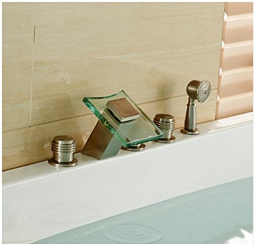 GOWE Brushed Nickel 3-Handle Bathtub Faucet with Handheld Shower - Modern Glass Spout Bath Mixer for Luxury Bathrooms, Spa & Home Renovation