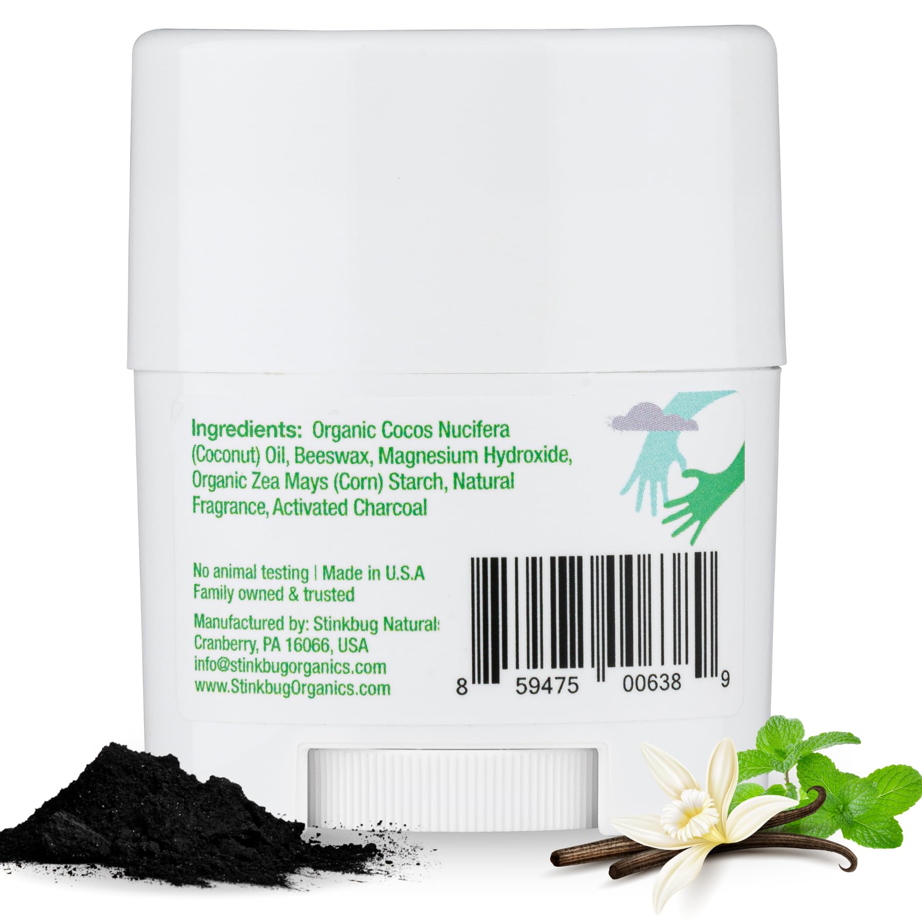 Organic Aluminum-Free Travel Size Deodorant Stick - Vanilla Mint Scent with Coconut Oil & Activated Charcoal (0.75 oz, Pack of 6) | Natural Odor Protection for Gym, Travel & Daily Use