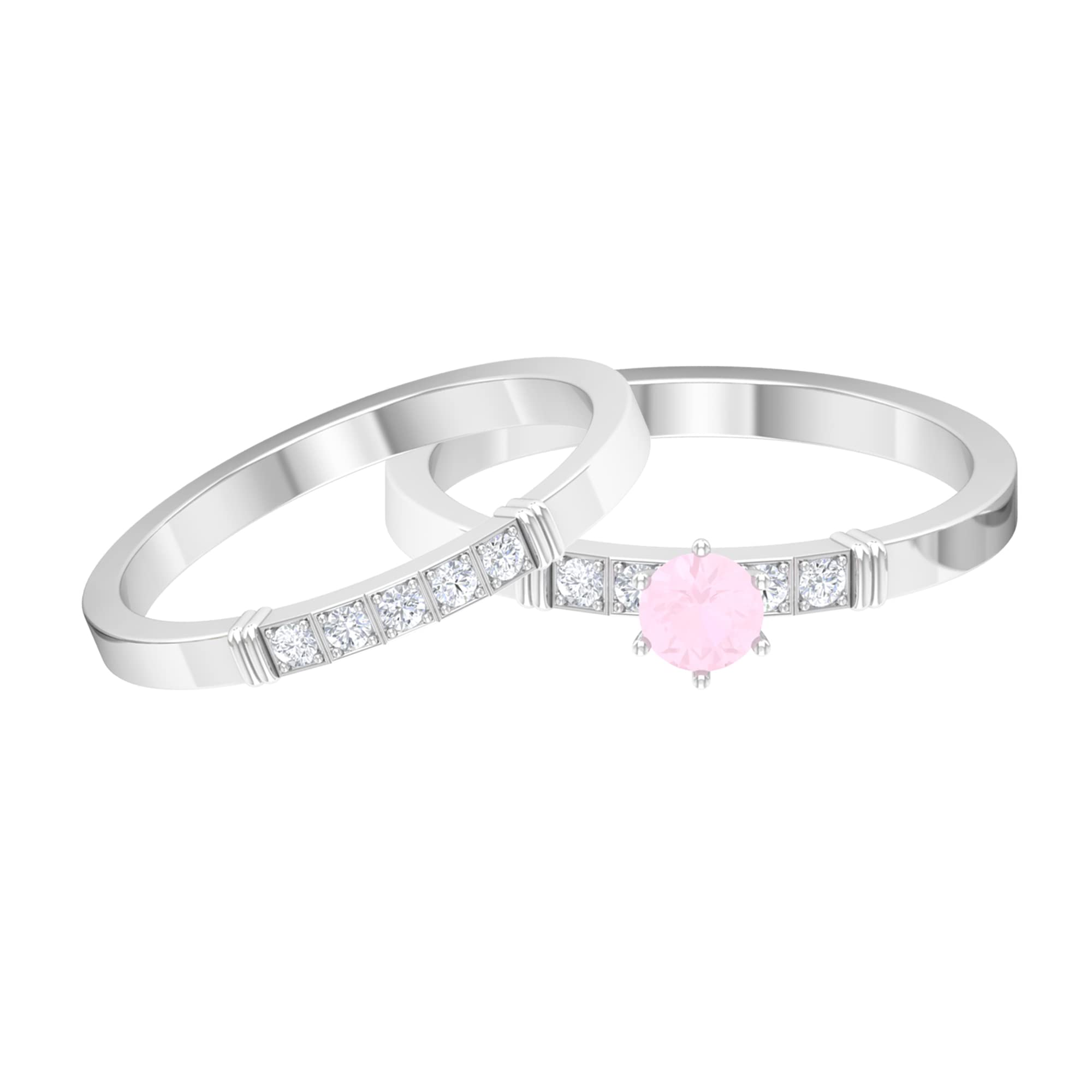 0.50 CT Rose Quartz Wedding Ring Set with Diamond - Minimalist 14K Solid Gold Bridal Ring for Women - Elegant Rose Quartz Engagement & Anniversary Jewelry - Perfect for Proposals, Weddings & Special Occasions