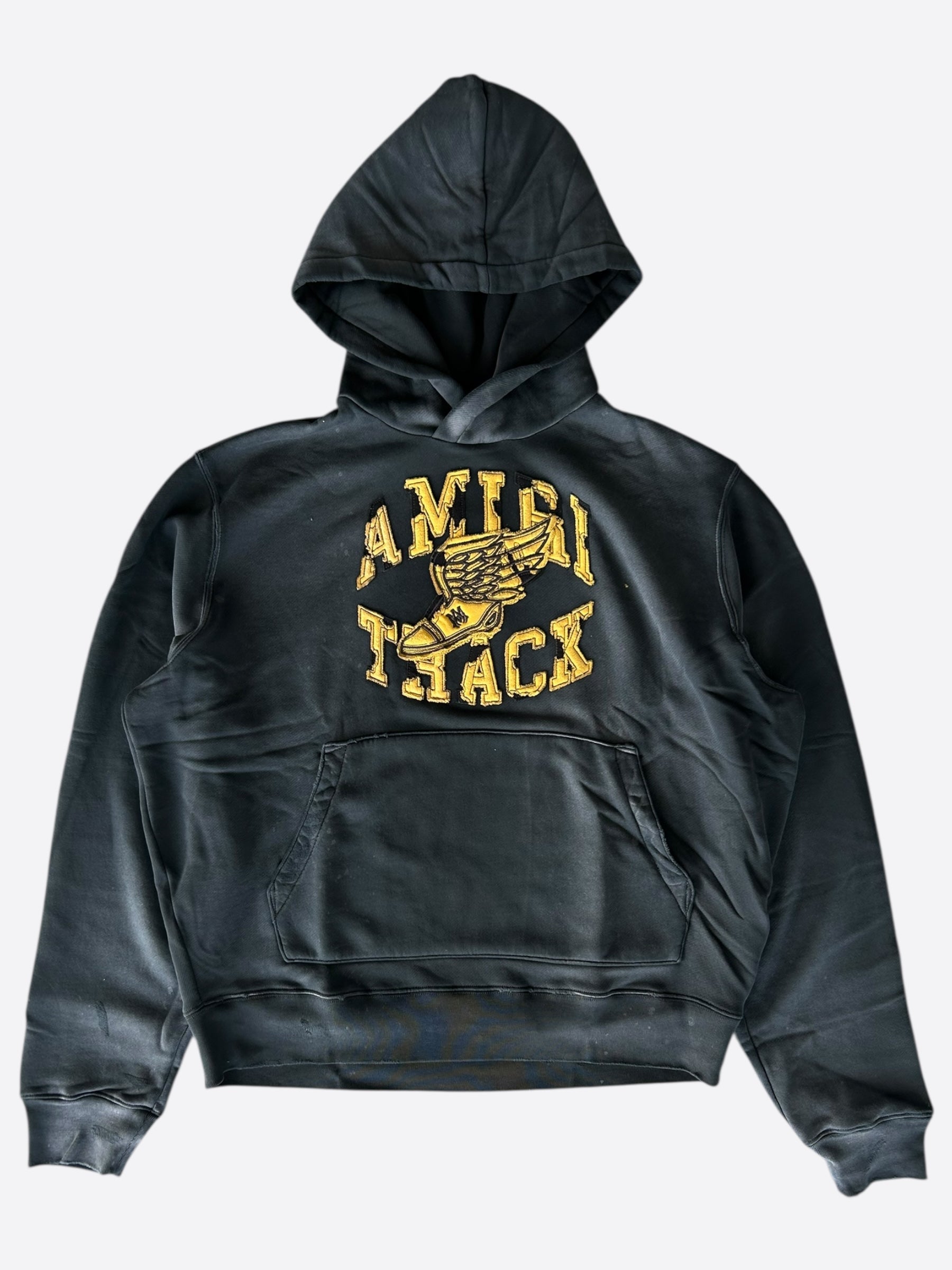 Amiri Black & Yellow Track Logo Hoodie for Men - Stylish Streetwear Pullover with Embroidered Design - Perfect for Casual Outfits & Urban Fashion