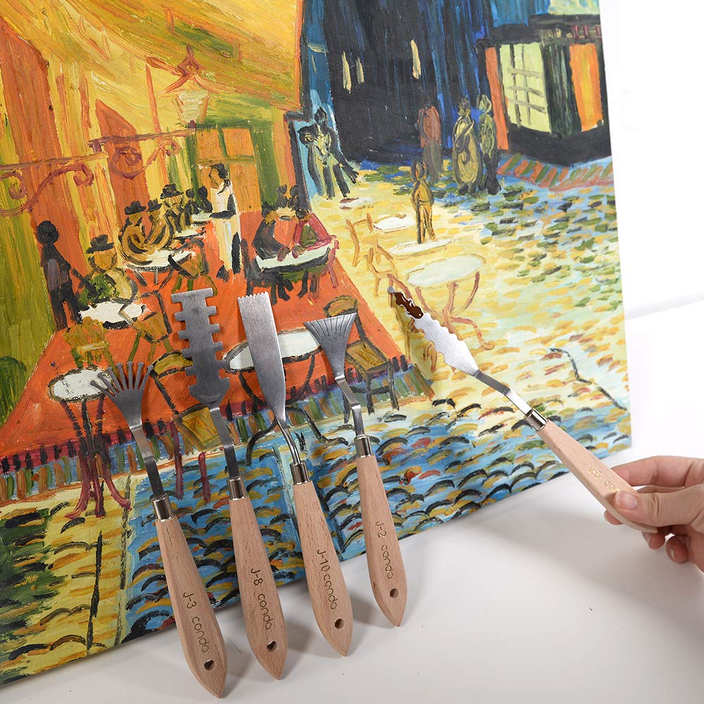 2 Sets of 10pcs Stainless Steel Palette Knives - Different Shapes & 5pcs Red Palette Knives for Oil Painting, Acrylic Art & Cake Decorating