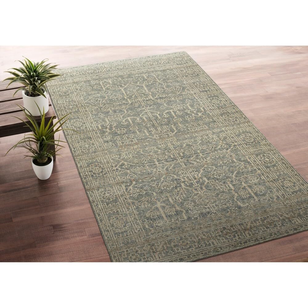Kaleen Herrera Collection Hand-Knotted 2' x 3' Area Rug - Spa Blue Luxury Wool Rug for Living Room, Bedroom & Home Decor