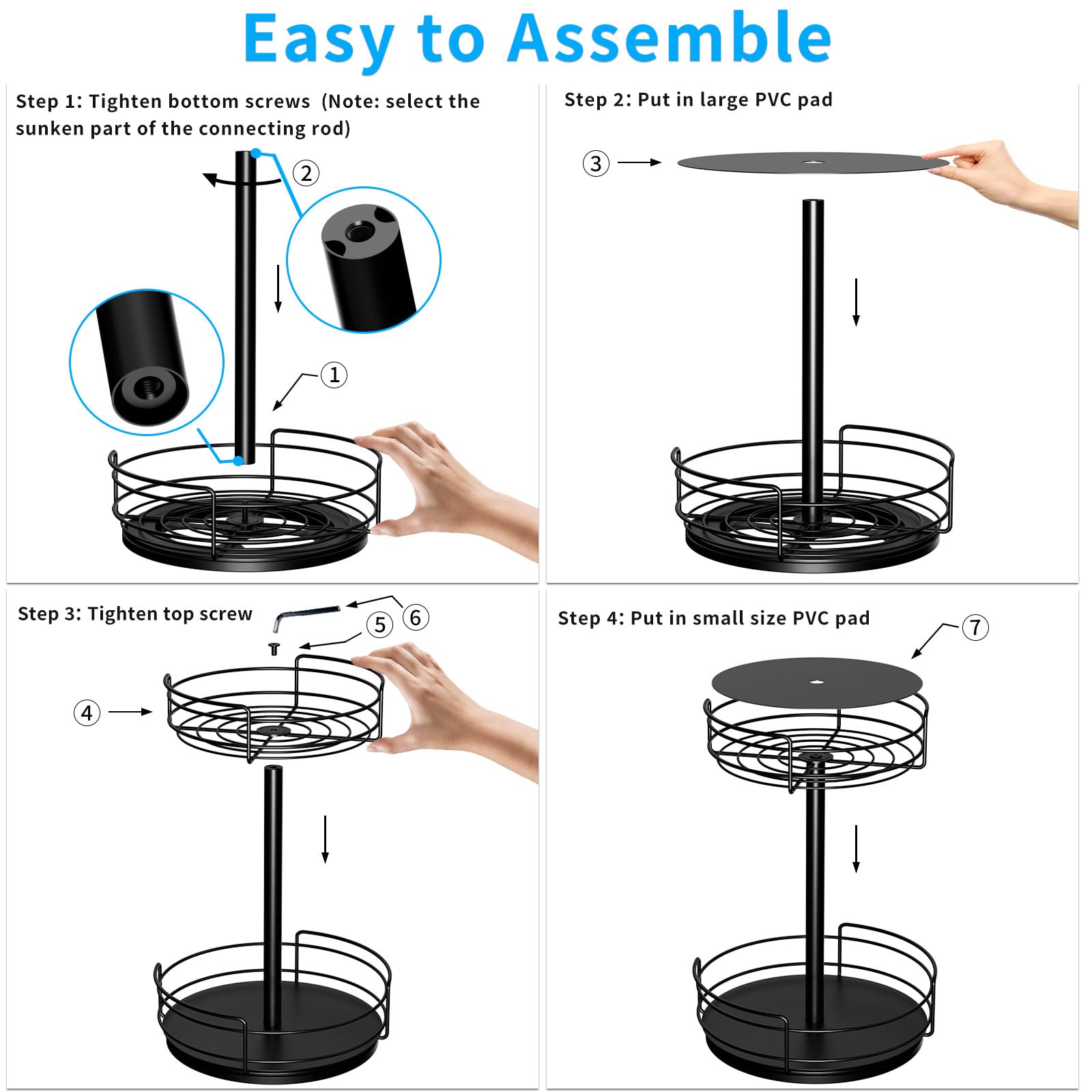 2-Tier Lazy Susan Turntable Organizer for Kitchen Cabinet, Spice Rack, Countertop, Bathroom & Pantry - Space-Saving Black Rotating Storage Solution for Home Organization