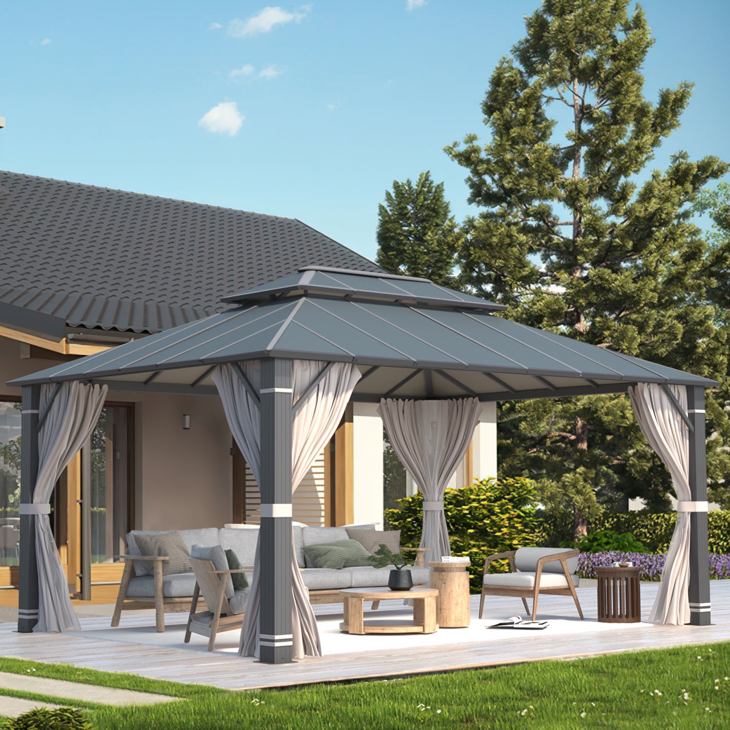 EROMMY Hard Top Gazebo with Grill Cover - Durable Outdoor Canopy for Patio, Backyard, and BBQ Parties | Weather-Resistant Aluminum Frame for Year-Round Use