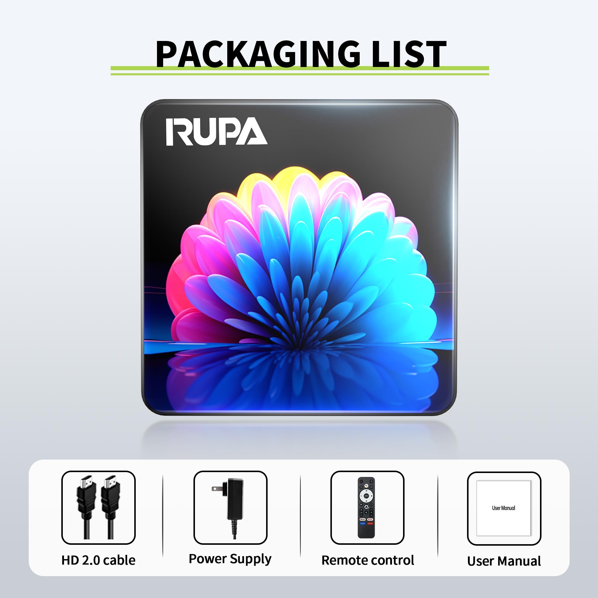 RUPA 2nd Gen Android TV Box 13.0 - 4GB RAM 32GB ROM 4K Ultra HD Smart Streaming Media Player with Voice Remote, WiFi 6 Dual Band (2.4G/5G) & Bluetooth 5.0 - Perfect for Netflix, Hulu, YouTube & Home Entertainment