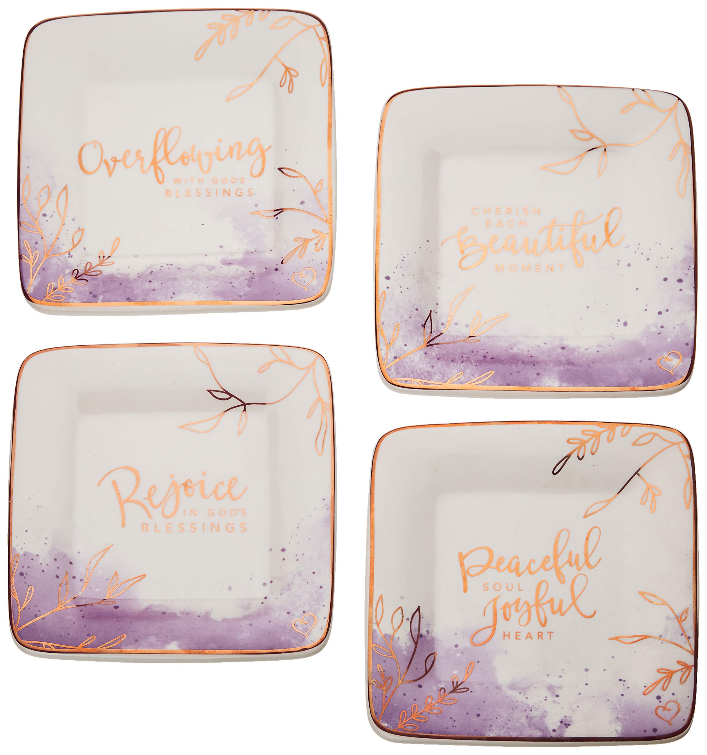 Precious Moments 191441 Peaceful Moments 4-Piece Ceramic Dessert Plates Set - Perfect for Tea Parties, Bridal Showers & Special Occasions