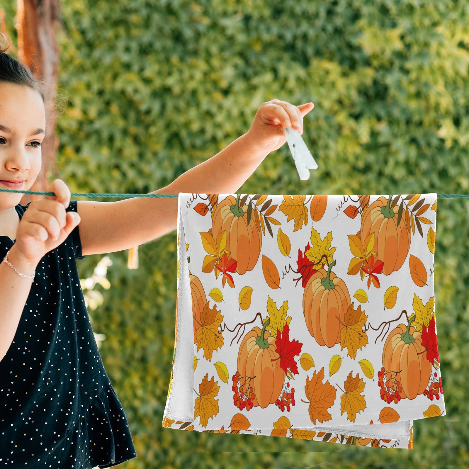 Fall Pumpkin Maple Face Towel Set of 2 - Soft Autumn Thanksgiving Hand & Dish Towels - 30x15 Inches for Kitchen, Bathroom & Beach Decor - Perfect for Seasonal Home Decor, Hostess Gifts & Thanksgiving Table Settings
