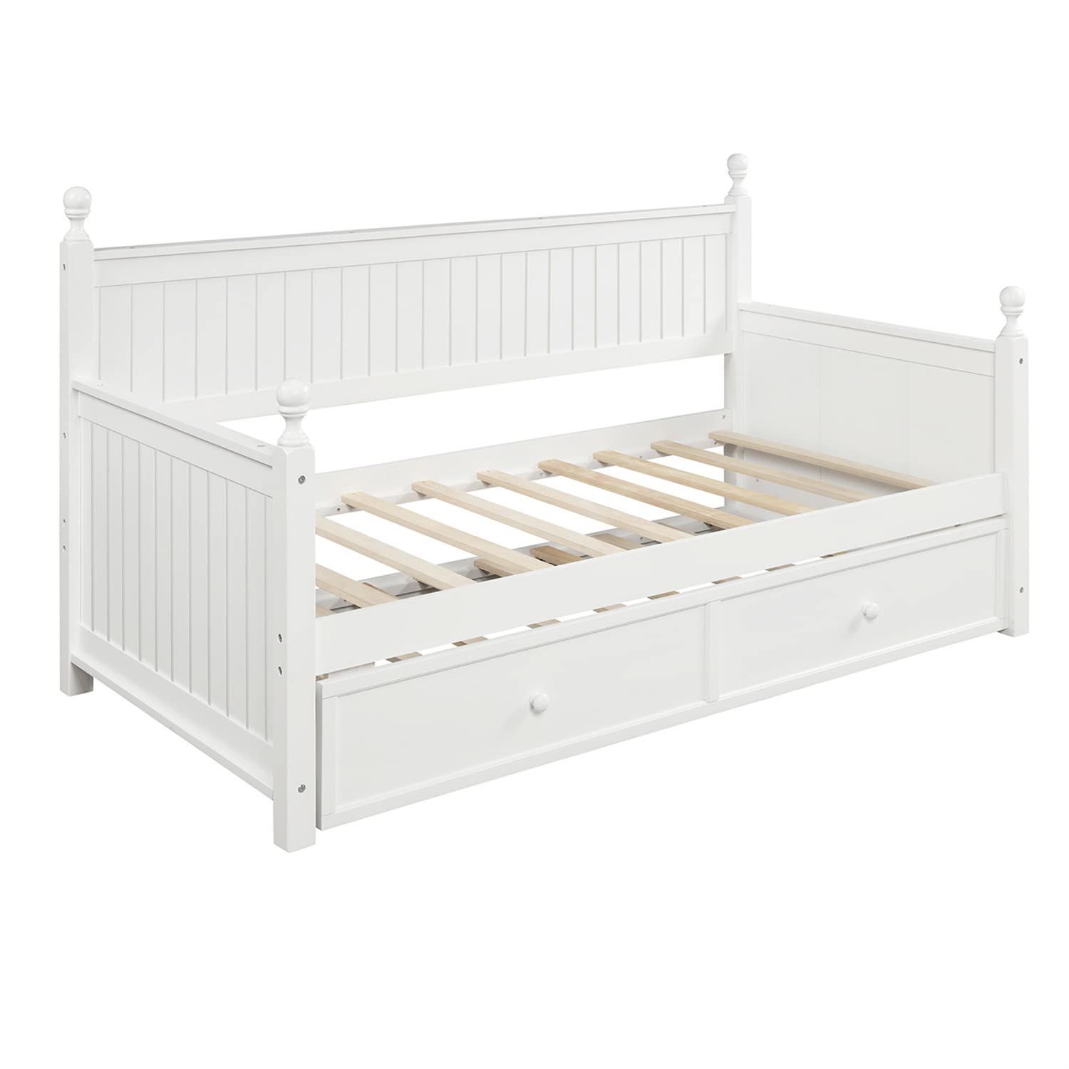 Twin Daybed with Trundle - Solid Wood Daybed Frame for Living Room & Bedroom - Convertible Sofa Bed for Kids, Guests & Sleepovers - Twin Size White - Perfect for Small Spaces & Overnight Visitors