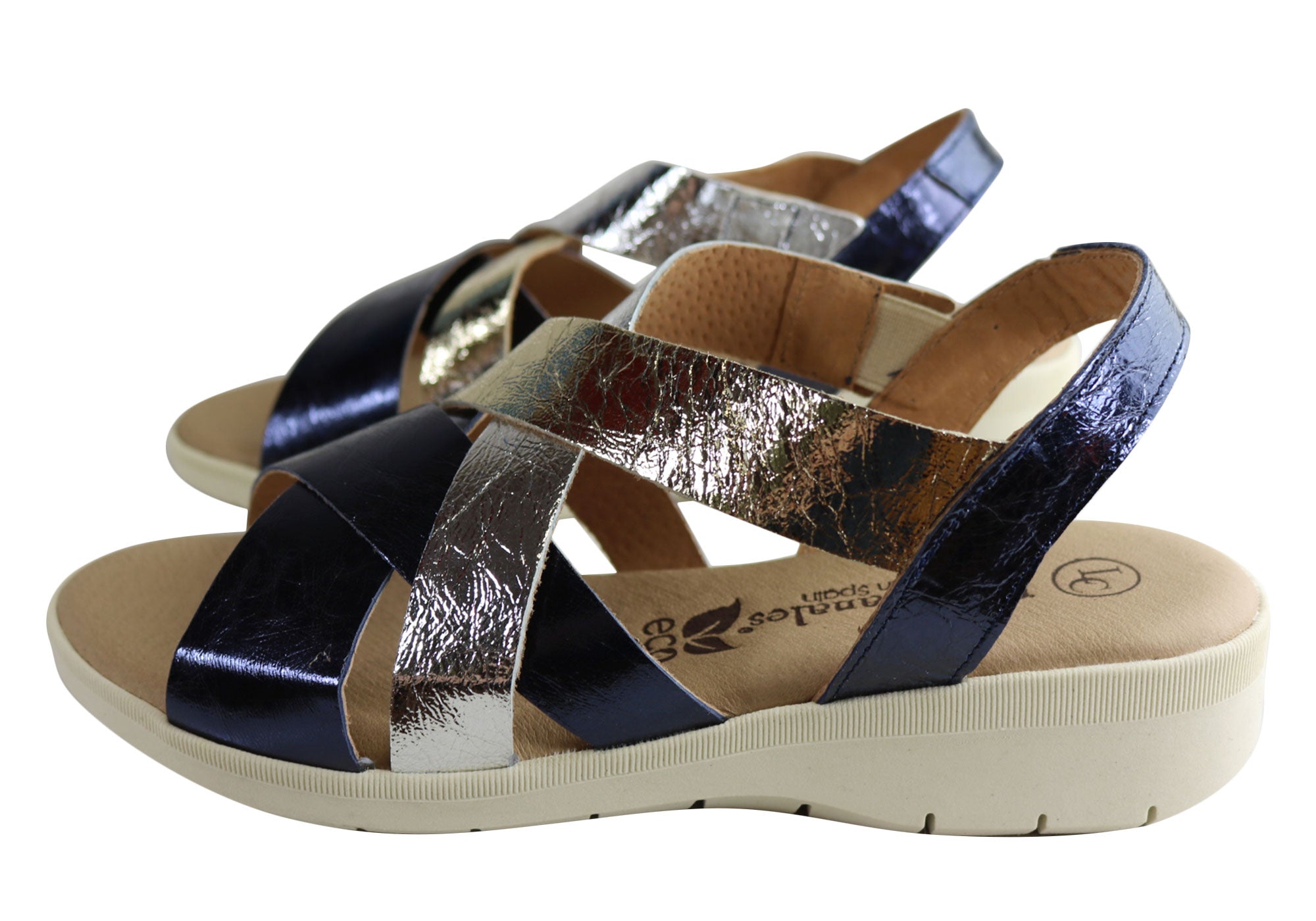 Lola Canales Women's Comfortable Leather Sandals with Shimmer - Handmade in Spain - Perfect for Summer, Beach, and Casual Outings
