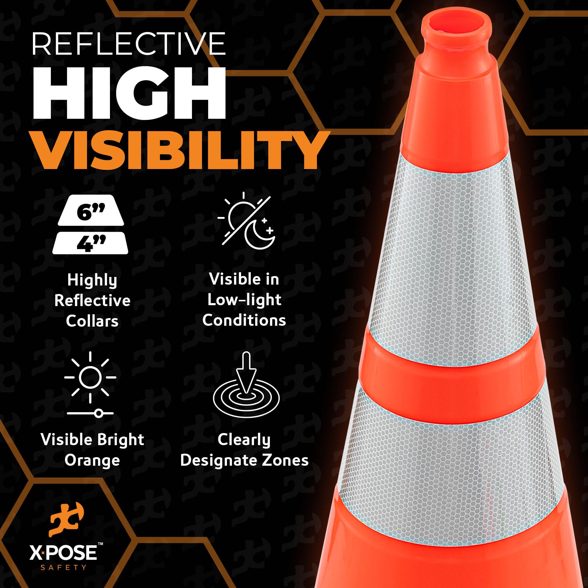 Xpose Safety 28 Inch Orange Traffic Cones with 6